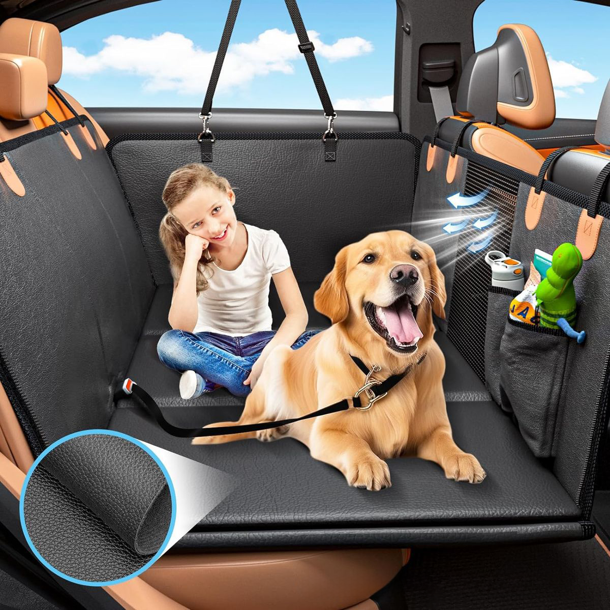 PU Leather Back Seat Extender For Dogs, 2026 Upgraded Hard Bottom Dog Car Seat Cover For Back Seat Holds , Waterproof Dog Car Hammock Anti-Scratch Pet Seat Protector For Car And SUV