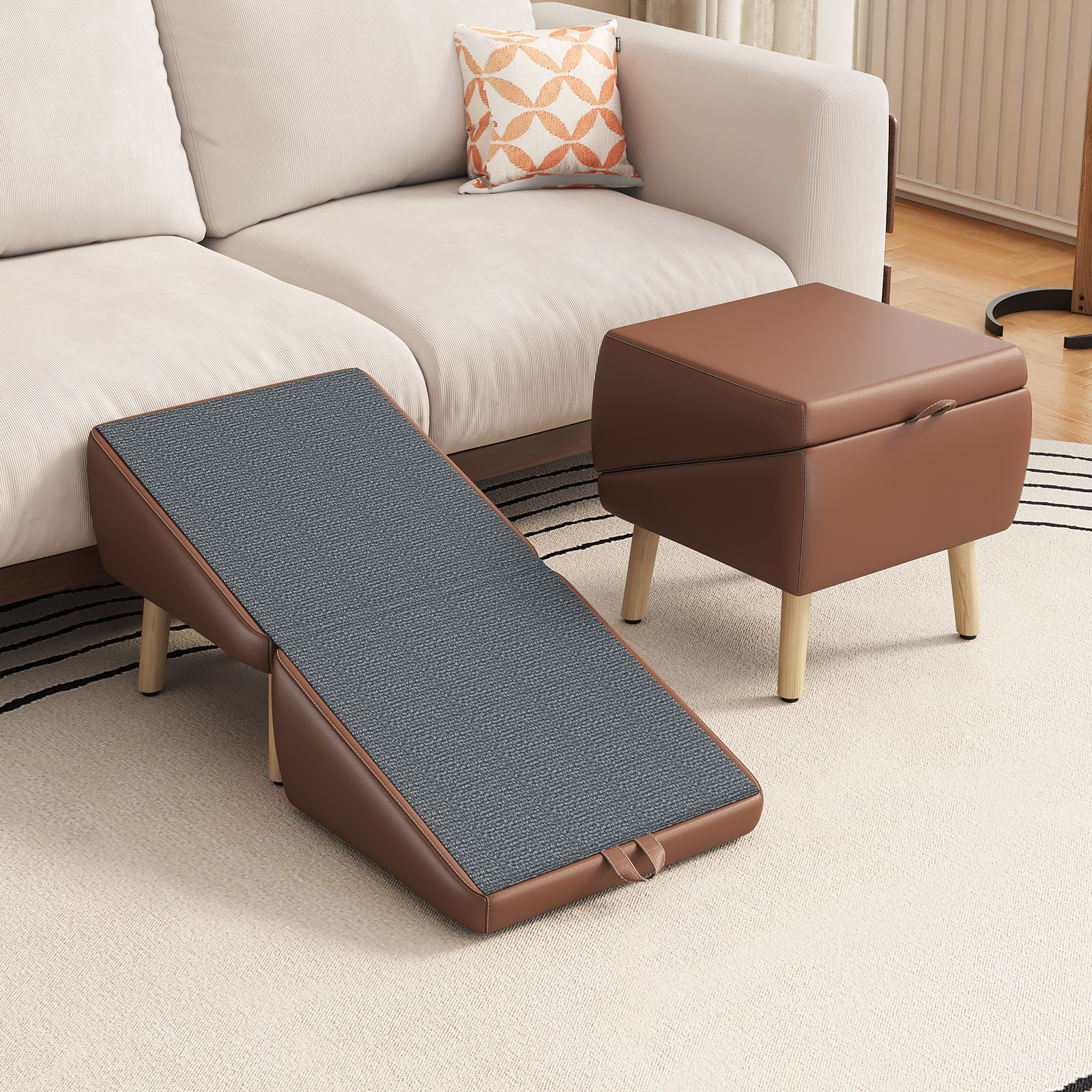 (UPGRADED) Dog Stairs for Small Dogs and Cats, Dog Ramp for Couch and Bed, Foldable 2-in-1 Wooden Pet Steps for Puppy, Split Ottoman Design (BROWN) image 12
