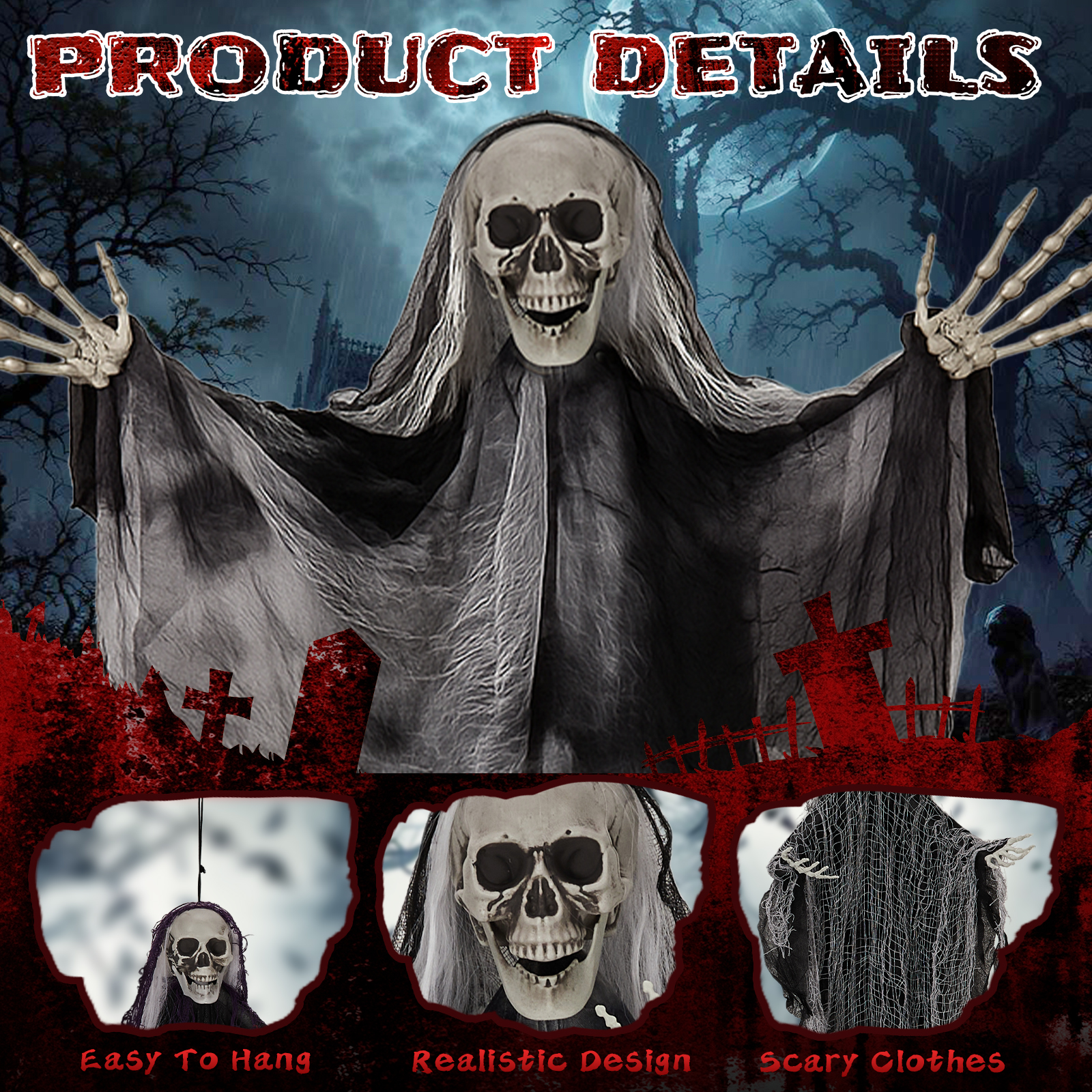 Hanging Halloween Skeleton Ghost 3-Pack image 2