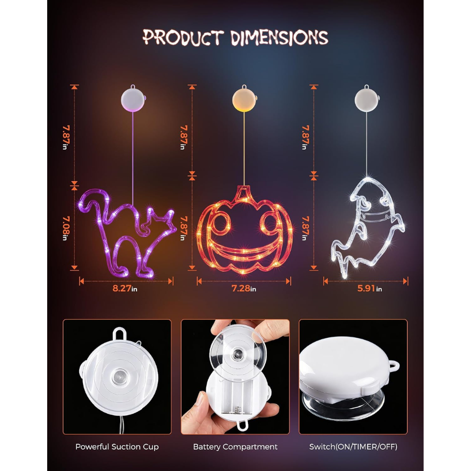 3 Pack Halloween Window Lights, Pumpkin, Ghost & Cat image 4