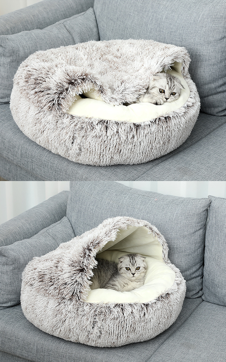 Long-haired Plush Warm Semi-enclosed Windproof Shell Cat Beds, Winter Pet Beds, Small And Medium-sized Dog And Cat Beds, Pet Supplies image 3