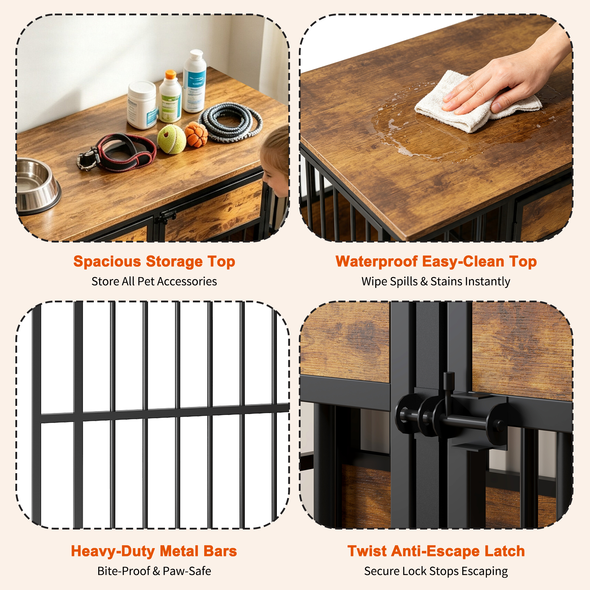 Wooden Dog Crate Furniture, Large Dog Kennel with Storage Top, Indoor Pet Cage image 8