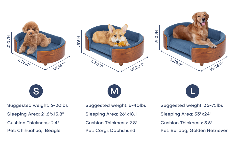 Scandinavian style Elevated Dog Bed Pet Sofa With Solid Wood legs and Bent Wood Back, Velvet Cushion,Large Size image 15