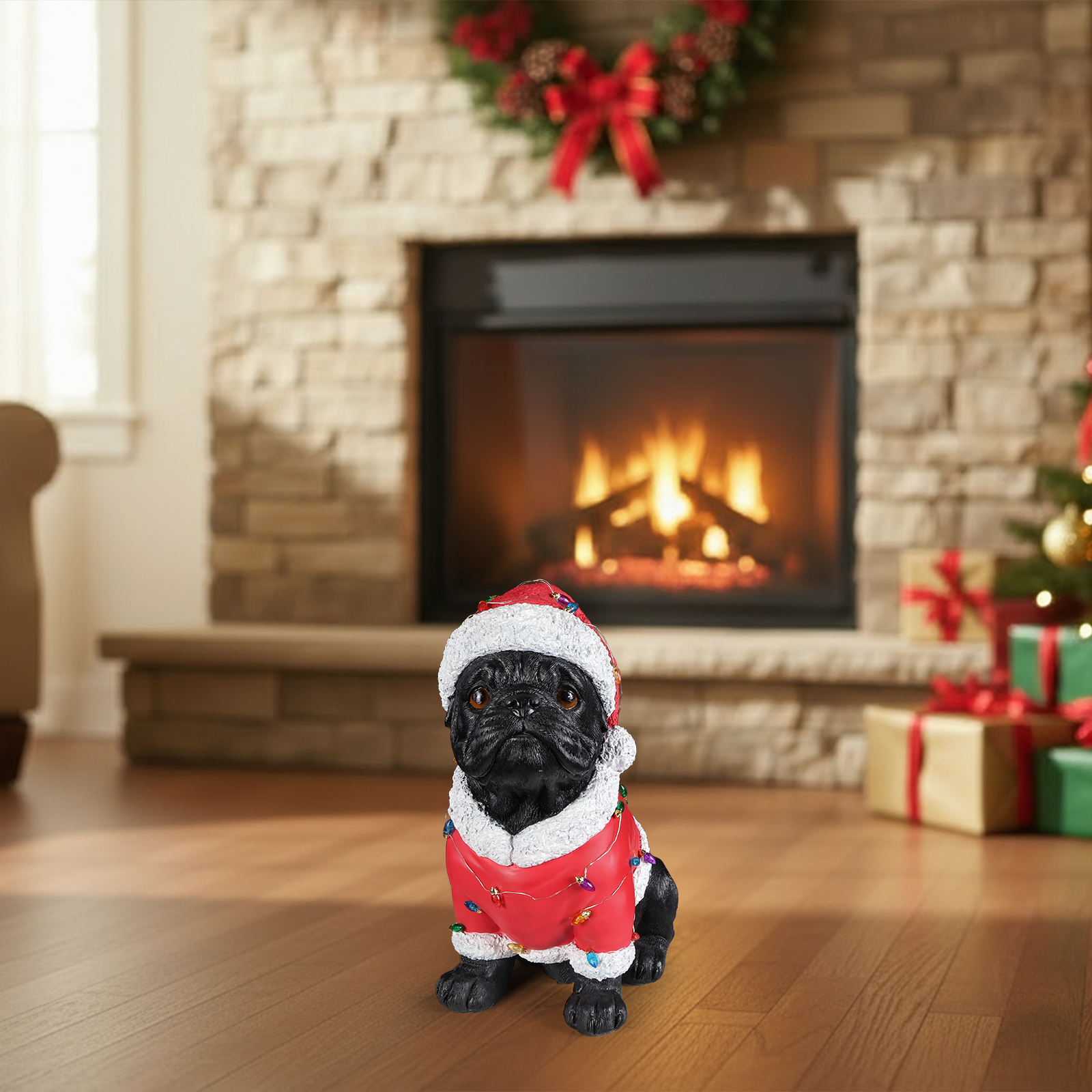 Christmas Pug Statue, Holiday Dog Figurine in Santa Outfit image 14