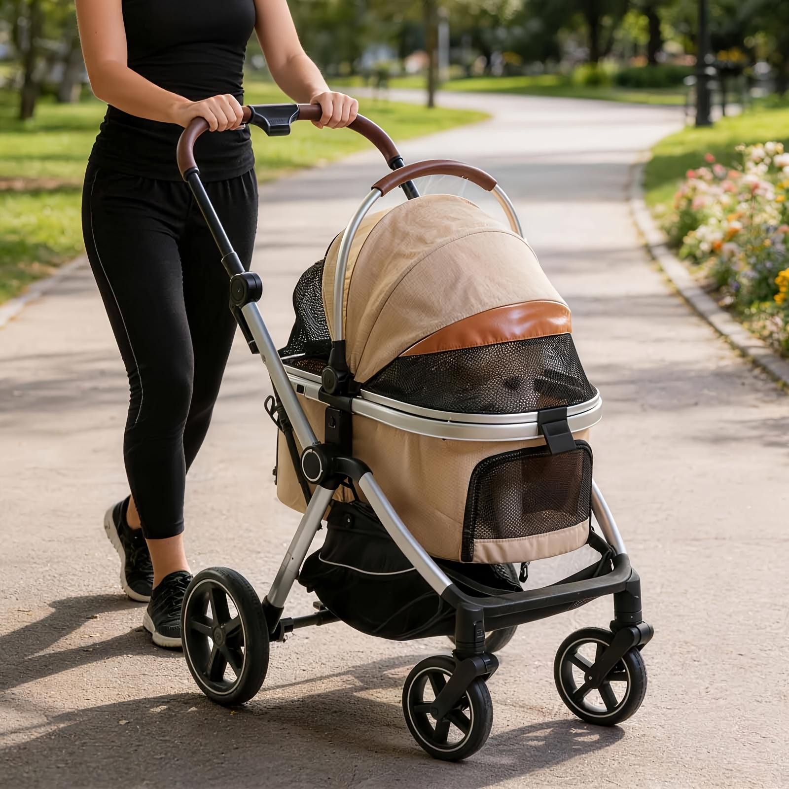 Versatile Pet Stroller For Small To Medium Dogs And Cats  Lightweight, Foldable, And Multi-purpose With Detachable Aluminum Frame Features Ventilated Mesh For Outings, Travel, And Walks. image 3