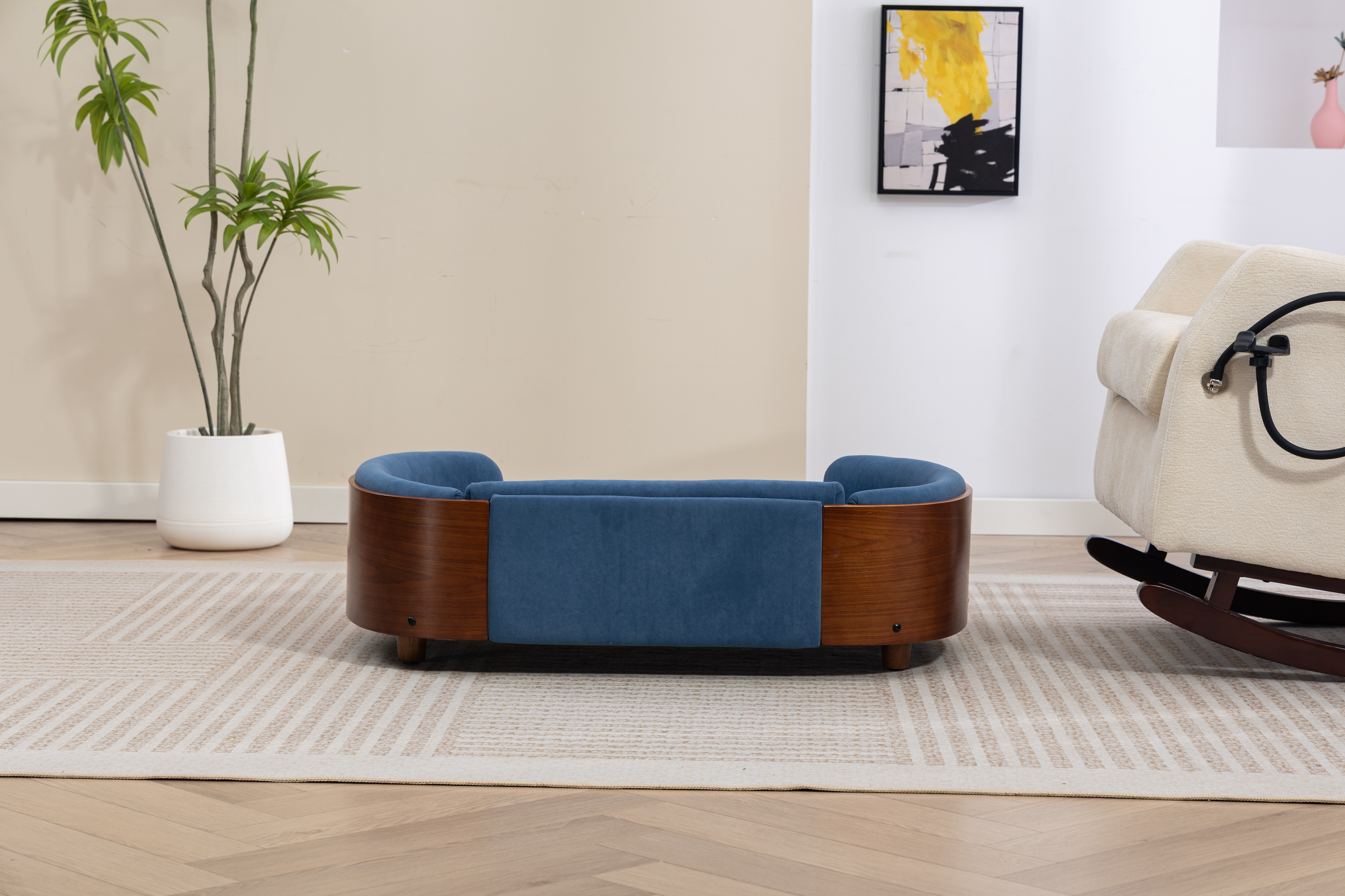 Scandinavian style Elevated Dog Bed Pet Sofa With Solid Wood legs and Walnut Bent Wood Back, Velvet Cushion,Large Size image 15
