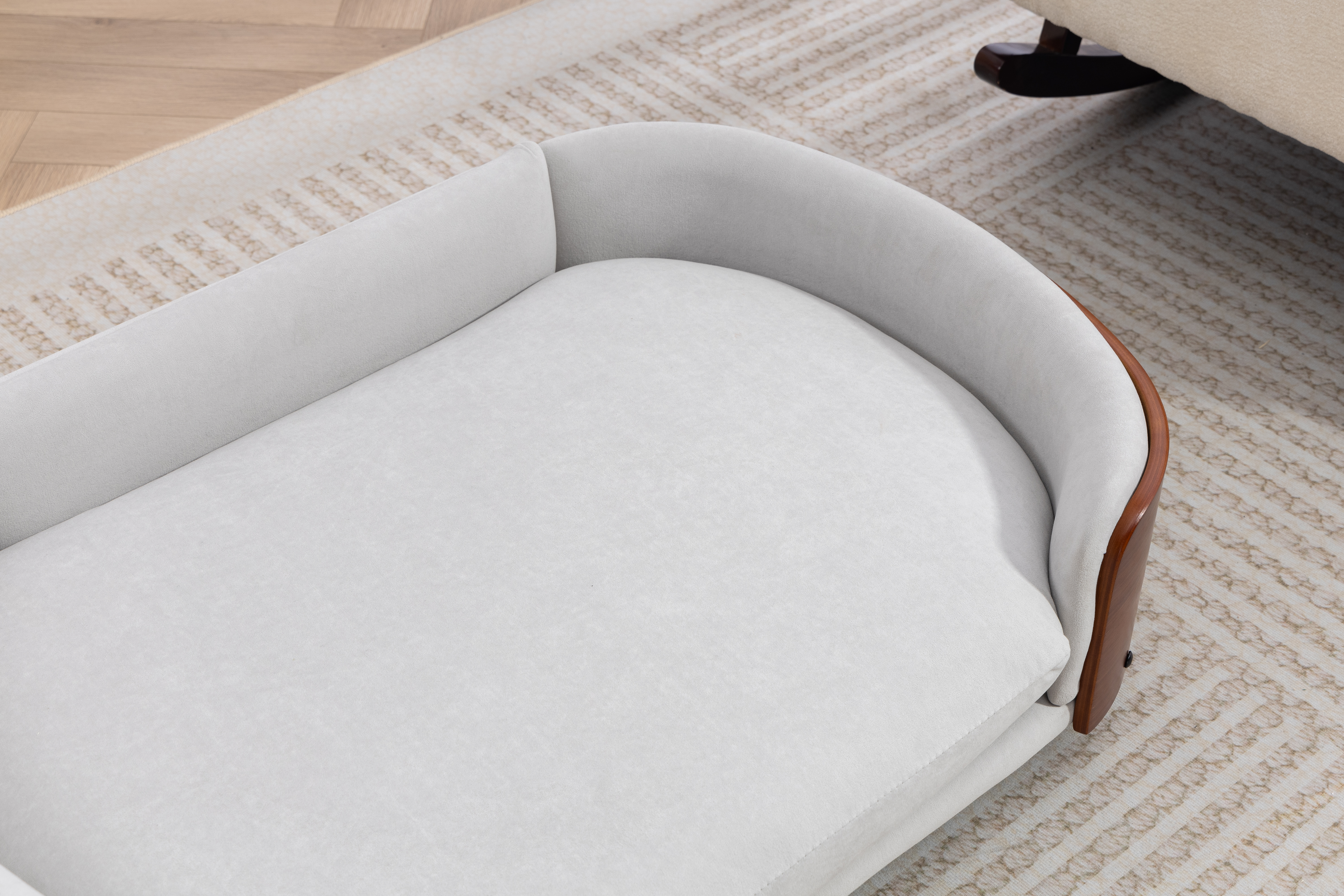 Scandinavian style Elevated Dog Bed Pet Sofa With Solid Wood legs and Walnut Bent Wood Back, Velvet Light Gray,Large Size image 5