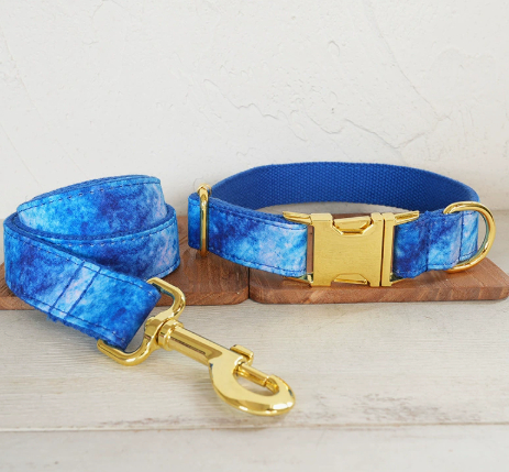 Blue Agate Dog Collar Pet Supplies Export Leash Set Gold Buckle image 4