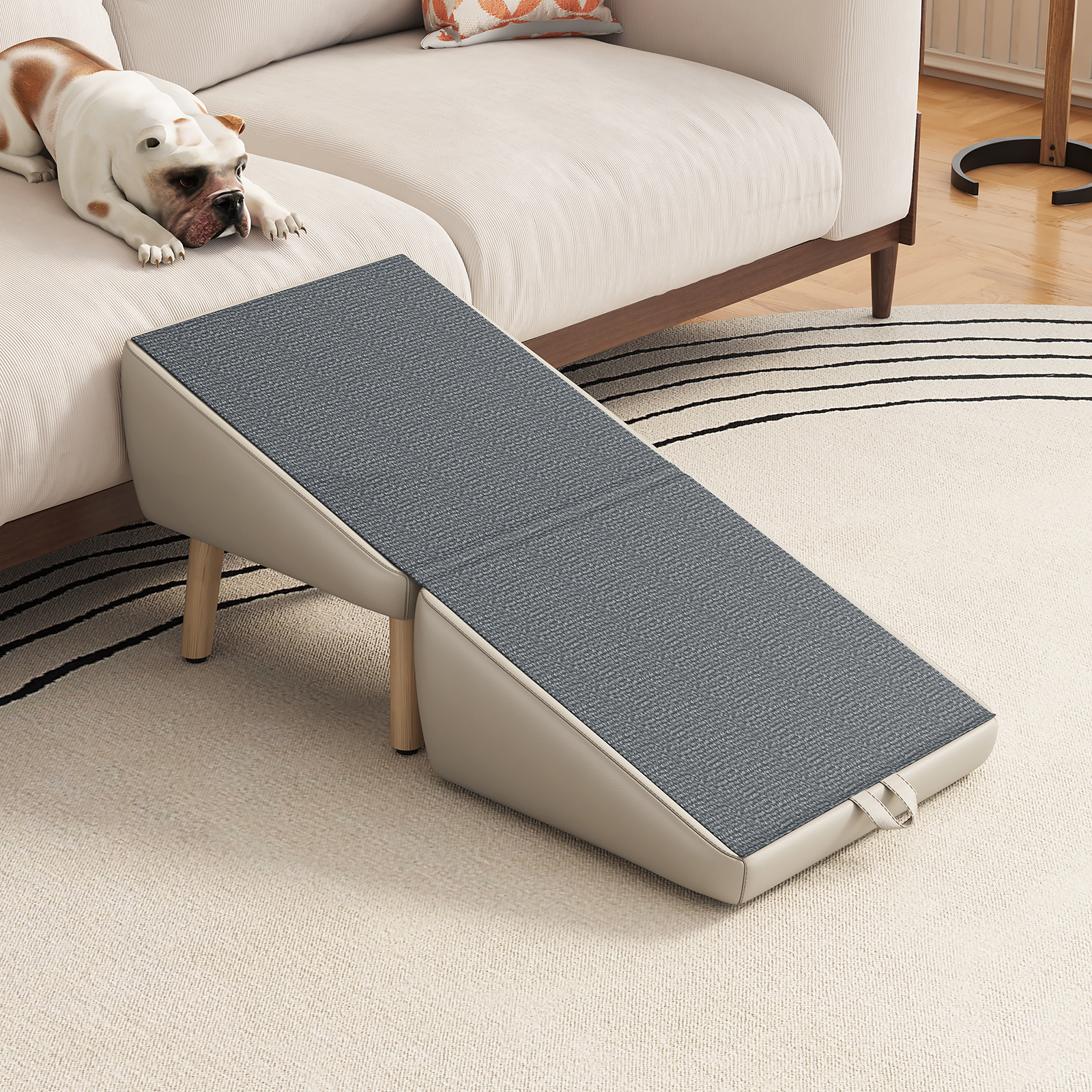 (UPGRADED) Dog Stairs for Small Dogs and Cats, Dog Ramp for Couch and Bed, Foldable 2-in-1 Wooden Pet Steps for Puppy, Split Ottoman Design (Light Grey) image 10