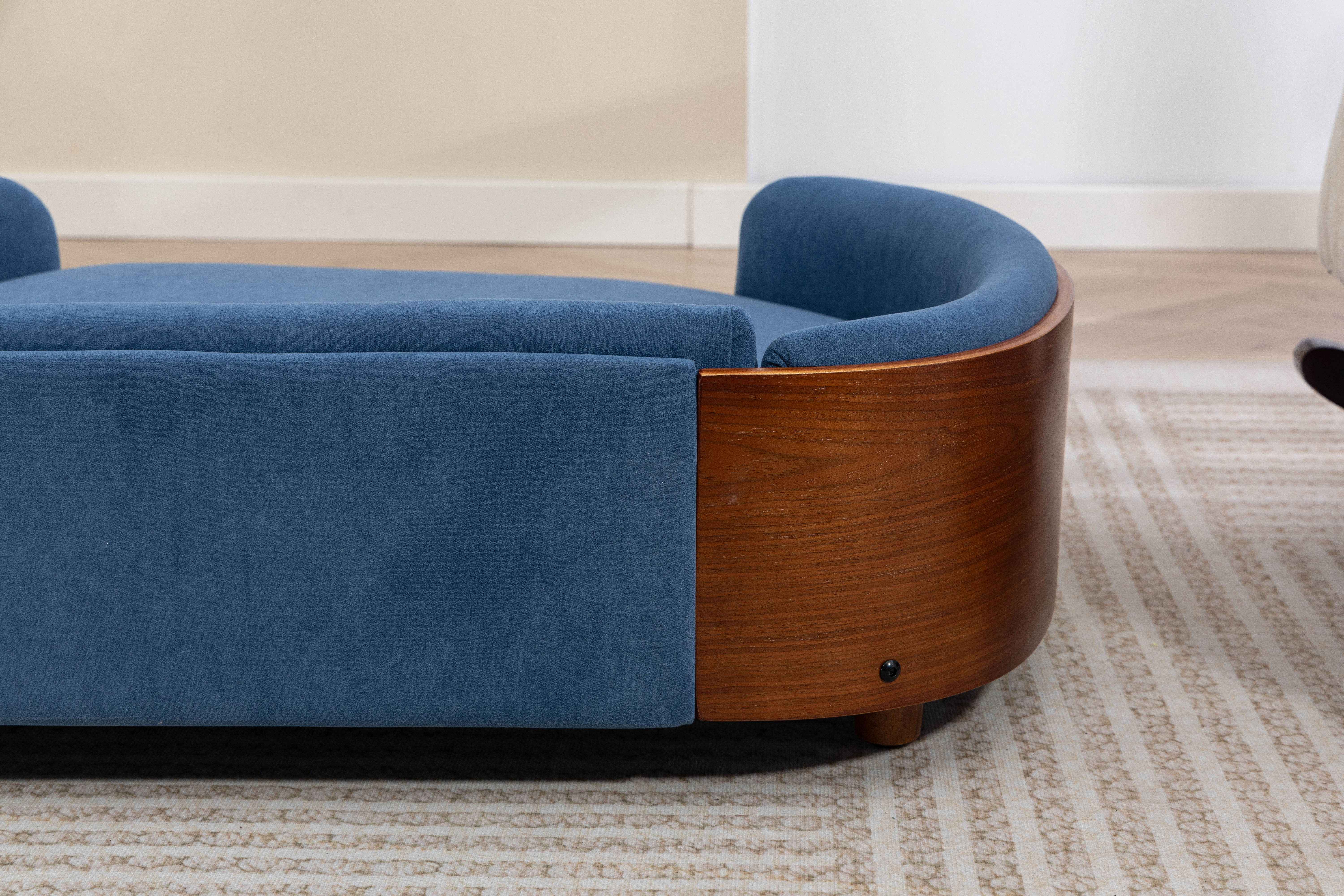Scandinavian style Elevated Dog Bed Pet Sofa With Solid Wood legs and Walnut Bent Wood Back, Velvet Cushion,Large Size image 2