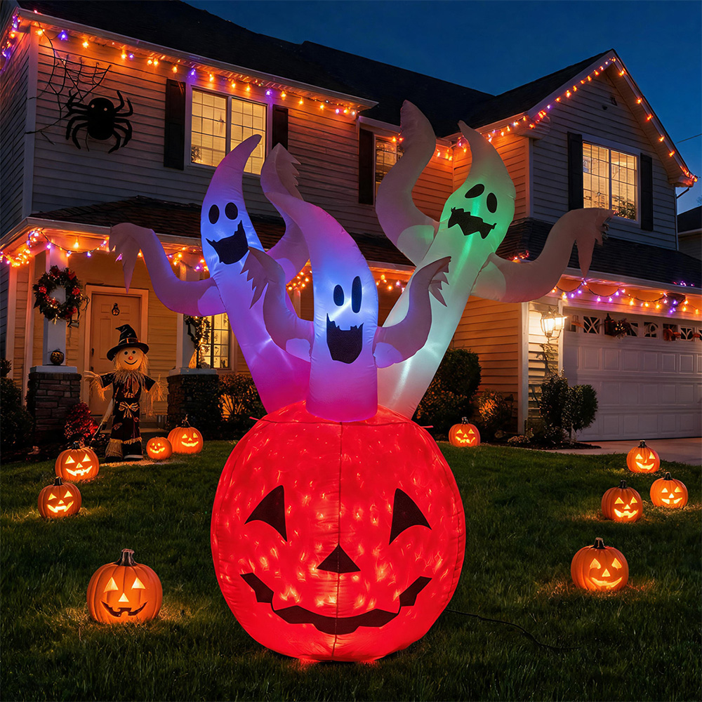 6 FT Inflatable Ghost Pumpkin with Lights image 3
