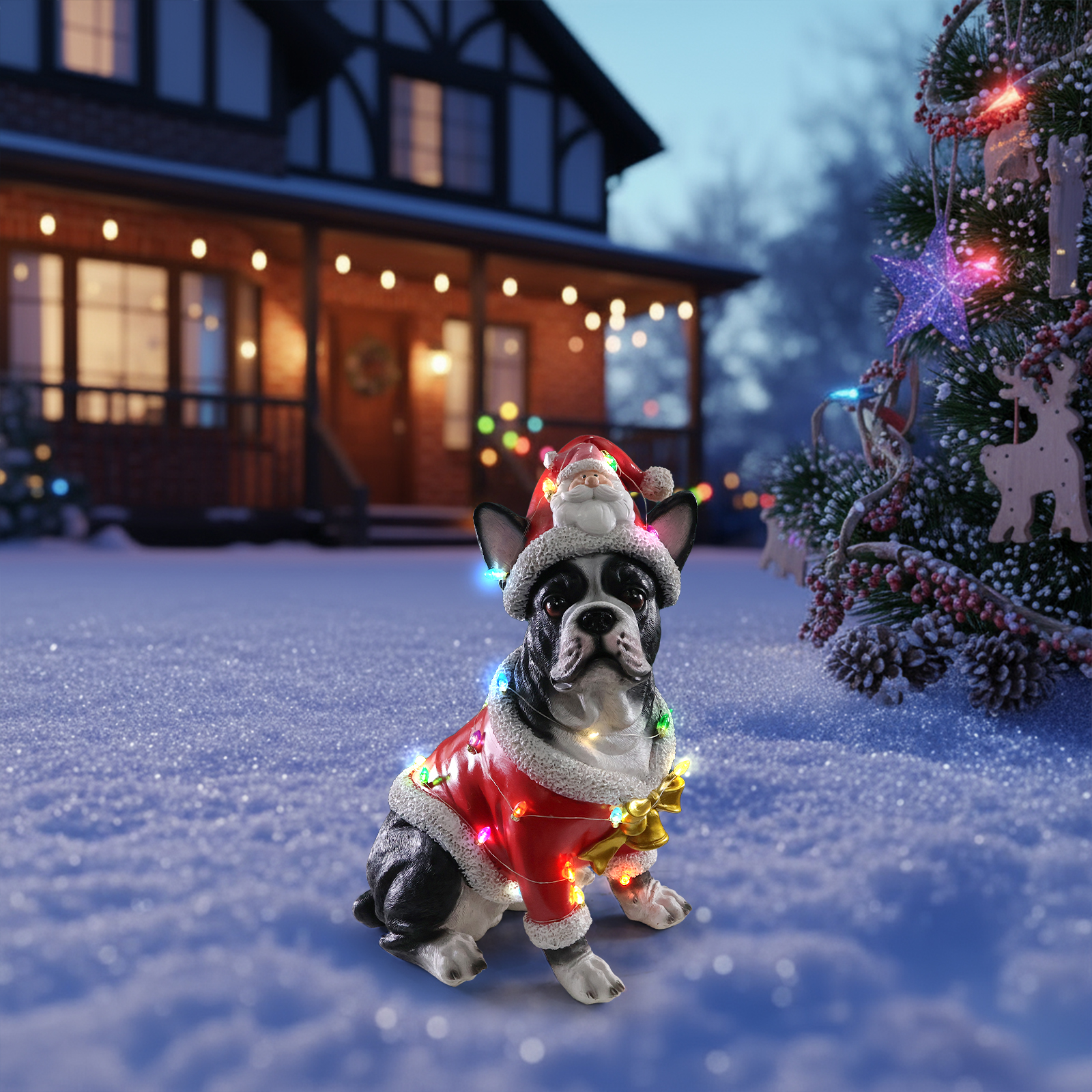 Christmas French Bulldog Statue, Holiday Dog Figurine in Santa Outfit image 14