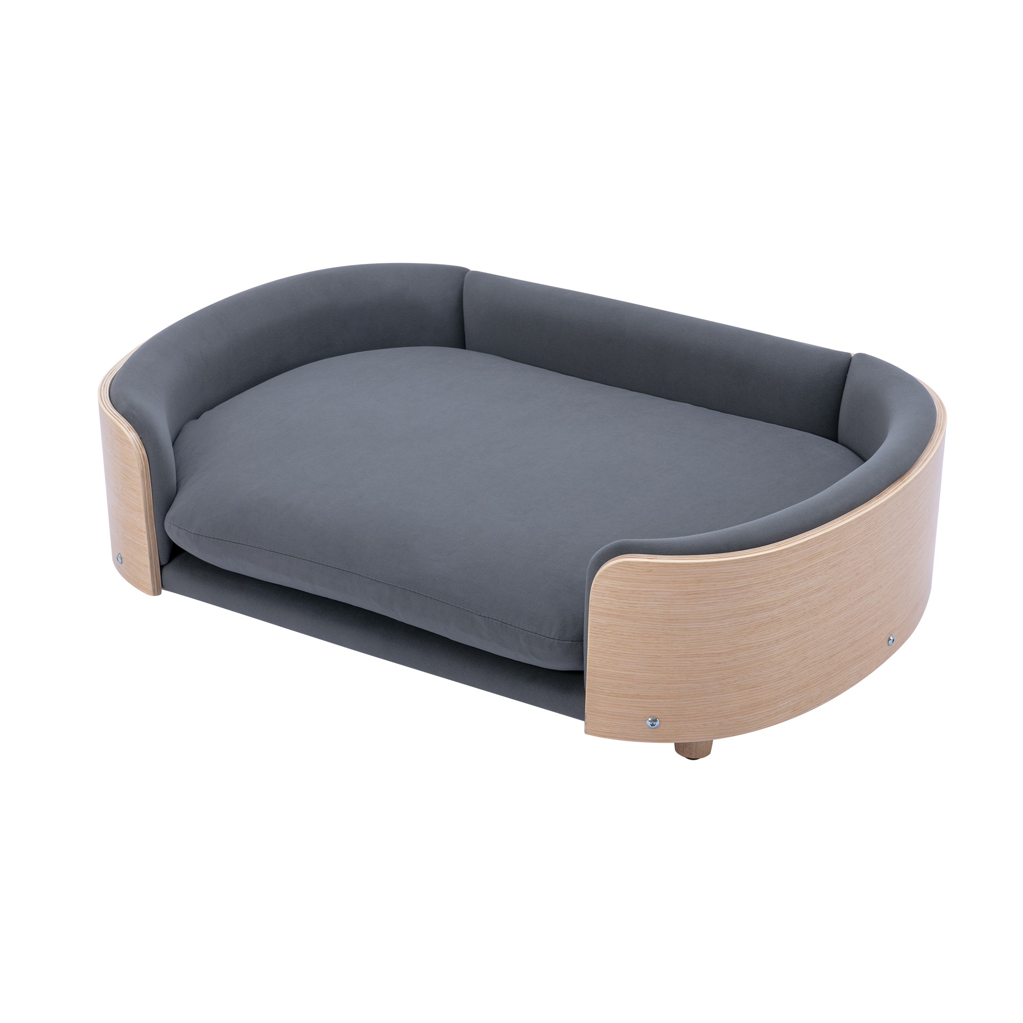 Scandinavian style Elevated Dog Bed Pet Sofa With Solid Wood legs and Bent Wood Back, Velvet Cushion,Large Size image 7