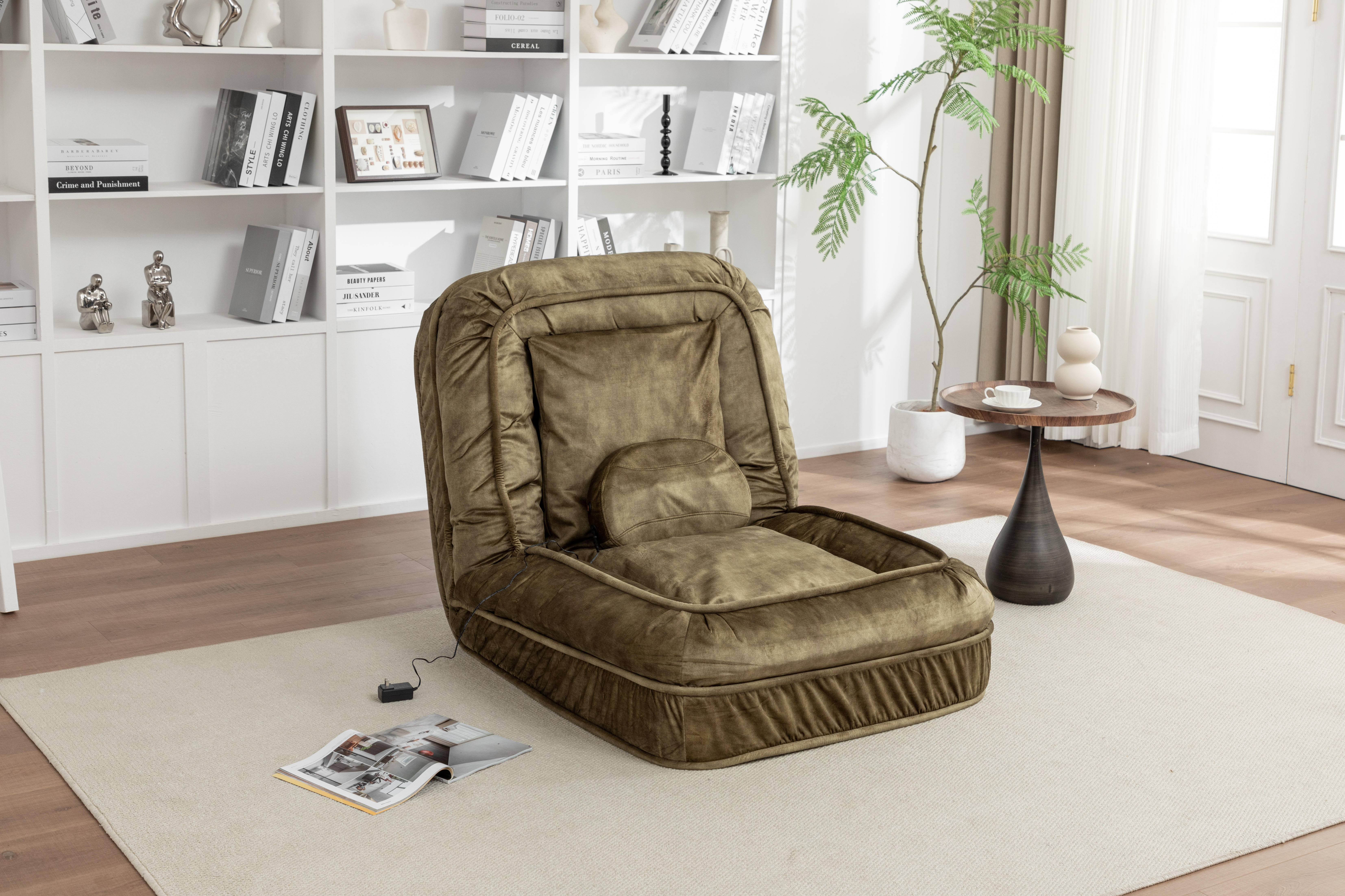Upholstered Human Dog Bed for Adult & Pets,with 5 Adjustable Position &Massage Pillow, Bean Bag floor sofa with 2 Soft Pillows image 5