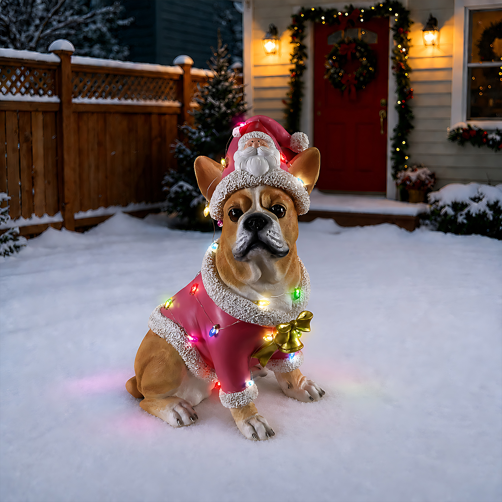 Christmas French Bulldog Statue,Holiday Dog Figurine in Pink Santa Outfit image 9