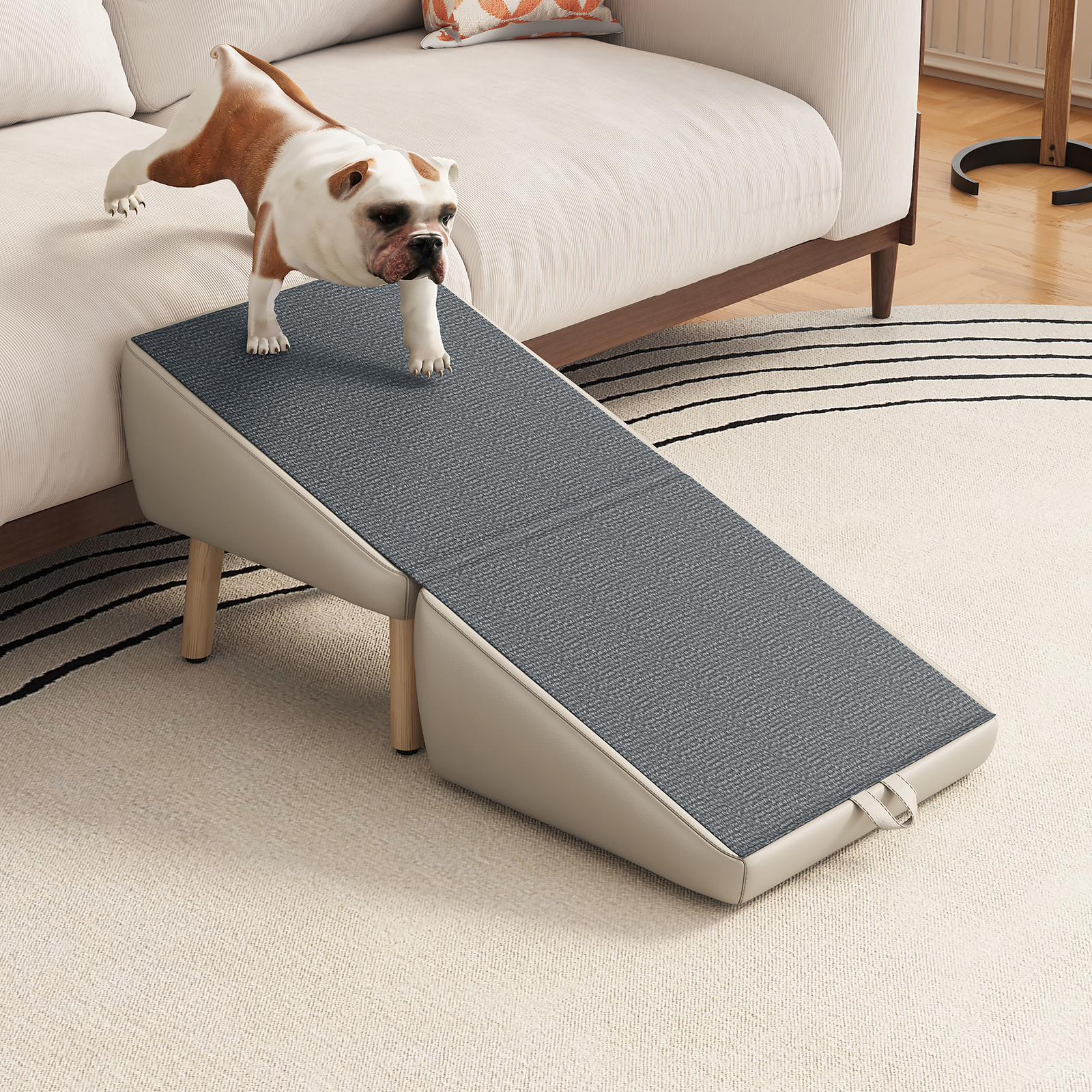 (UPGRADED) Dog Stairs for Small Dogs and Cats, Dog Ramp for Couch and Bed, Foldable 2-in-1 Wooden Pet Steps for Puppy, Split Ottoman Design (Light Grey) image 18