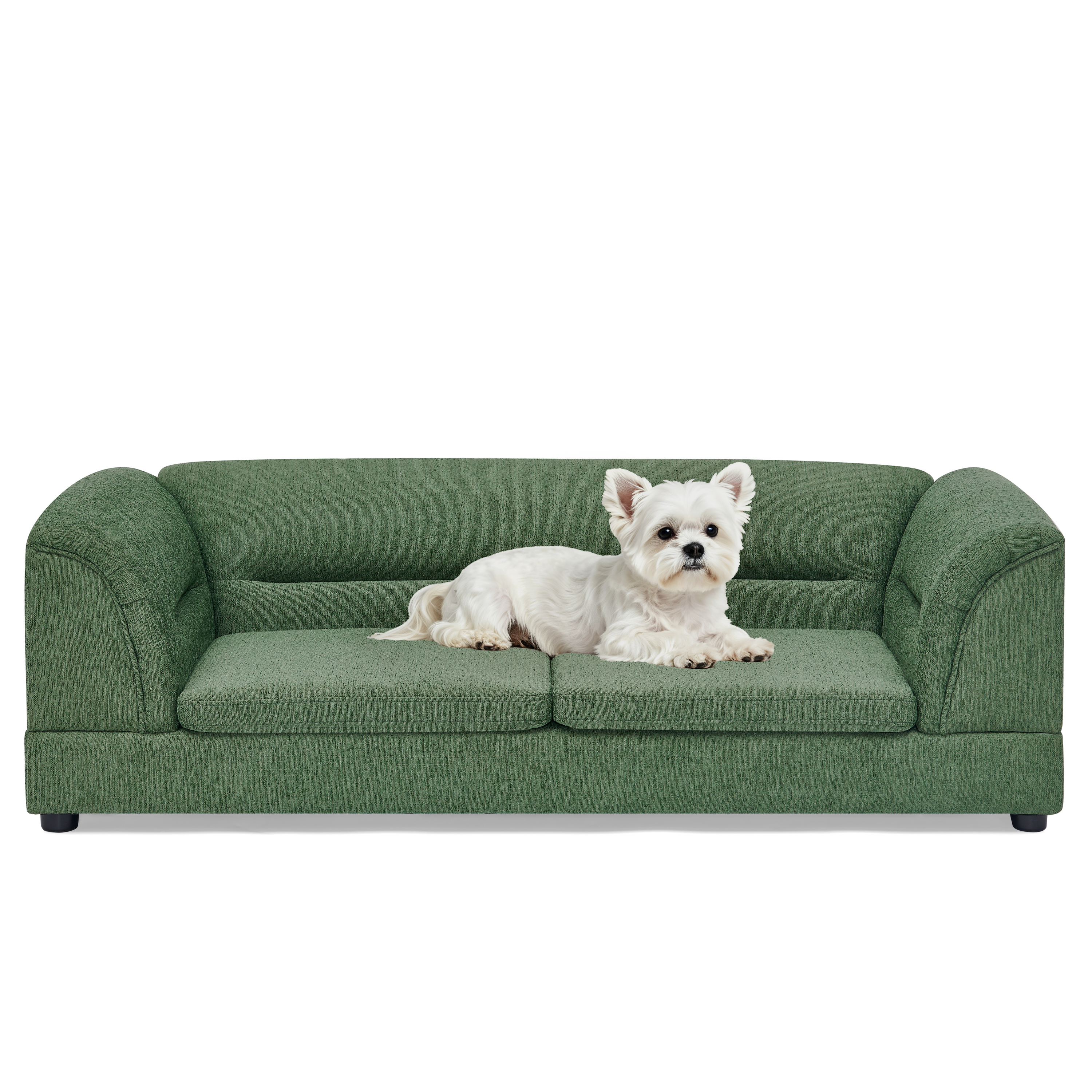 Oversized Pet Sofa, Curved Armrest Rectangular Dog Sofa, Linen Fabric Comfort Pet Couch for Large & Oversized Dogs-Olive Green image 14