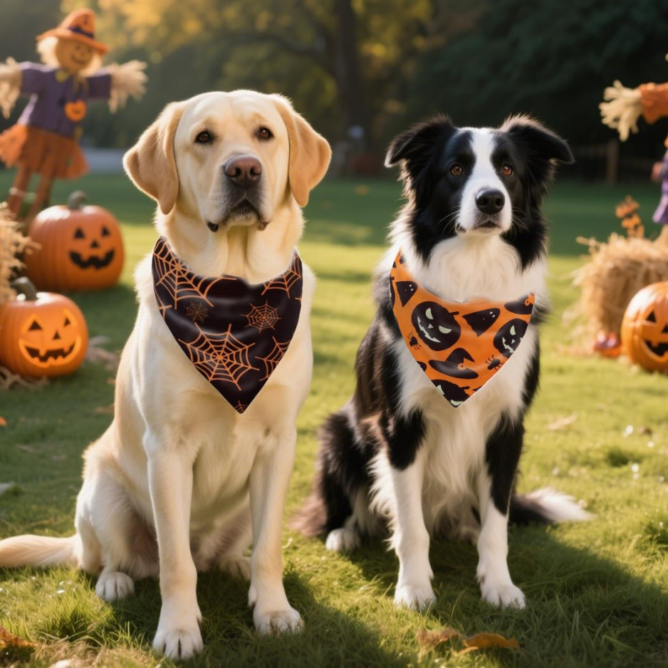 Dog Bandanas 2PCS Halloween Pumpkin Spider Web Large Dogs image 3