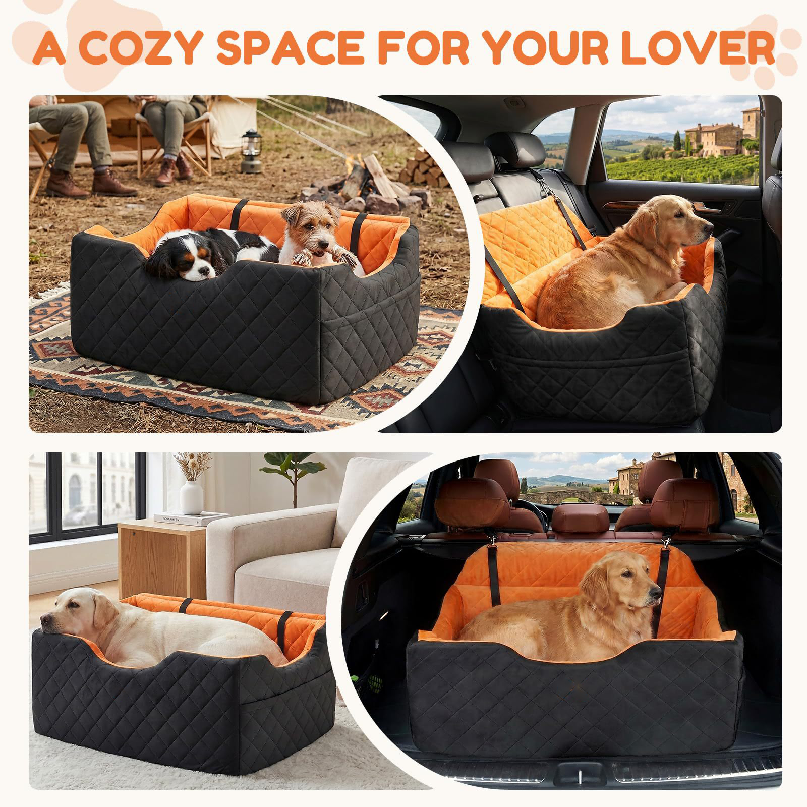 Dog Car Seat For Large Medium Dogs , Memory Foam Dog Booster Seat With Storage Pocket, 2 Safety Leashes,Washable Cover, Portable Anxiety Pet Travel Bed, Black