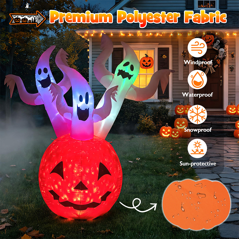6 FT Inflatable Ghost Pumpkin with Lights image 7