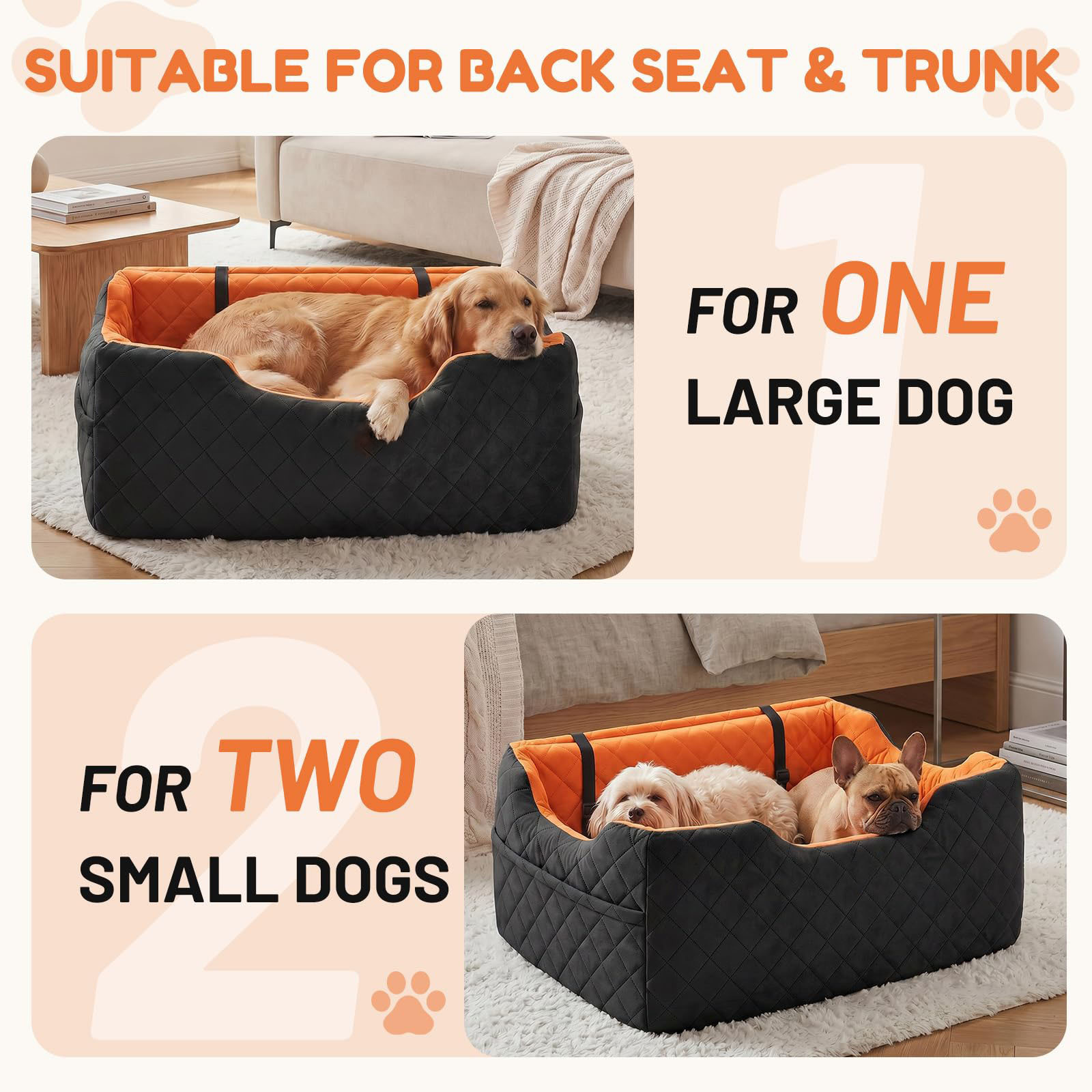 Dog Car Seat For Large Medium Dogs , Memory Foam Dog Booster Seat With Storage Pocket, 2 Safety Leashes,Washable Cover, Portable Anxiety Pet Travel Bed, Black image 2