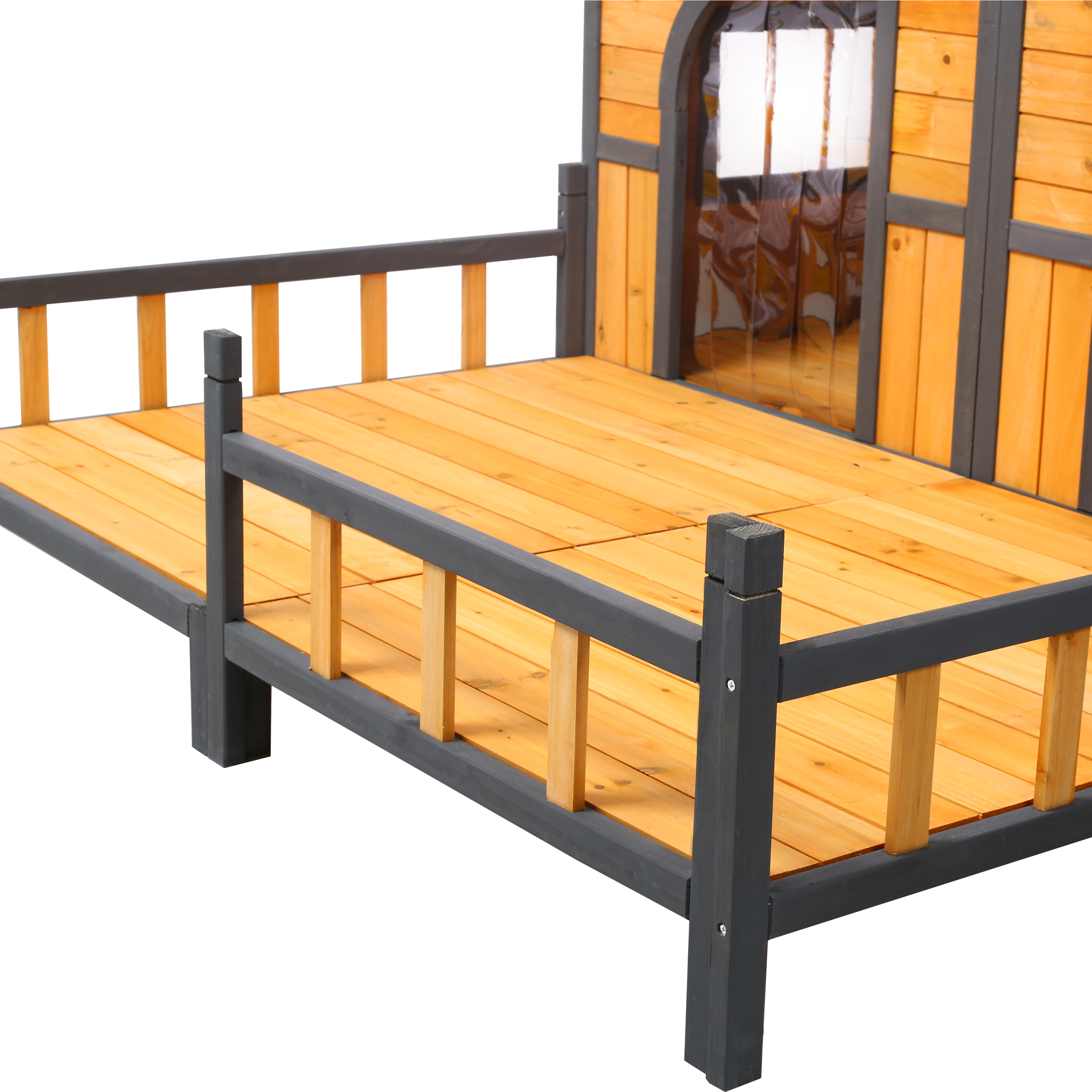 Wooden Large Dog House Outdoor Double XL Dog Kennel with Elevated Floor and Porch, Weatherproof Puppy Shelter for Small and Medium Breed Dogs, Natural image 13