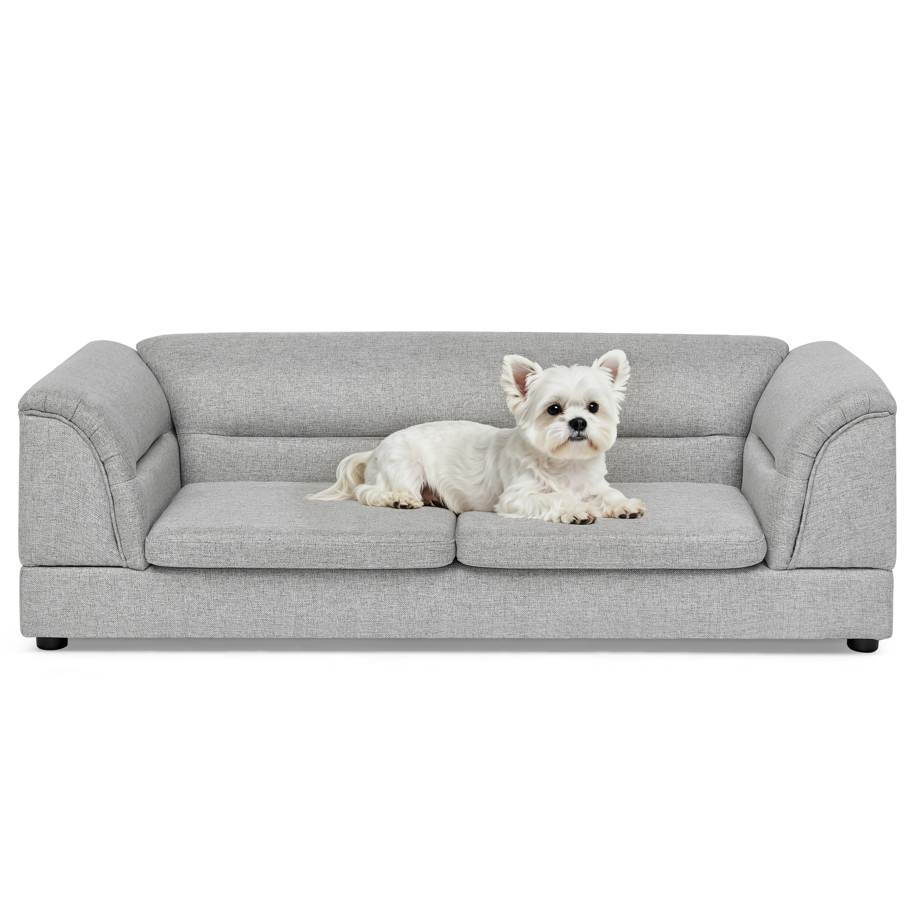 Oversized Pet Sofa, Curved Armrest Rectangular Dog Sofa, Linen Fabric Comfort Pet Couch for Large & Oversized Dogs-LIGHT GREYX image 9