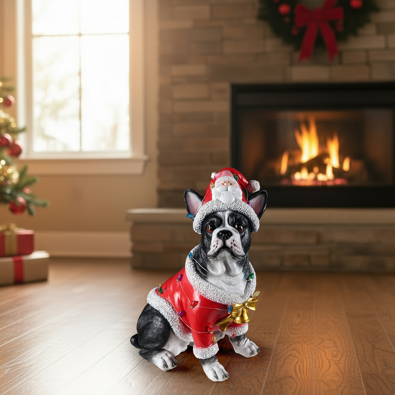 Christmas French Bulldog Statue, Holiday Dog Figurine in Santa Outfit image 4