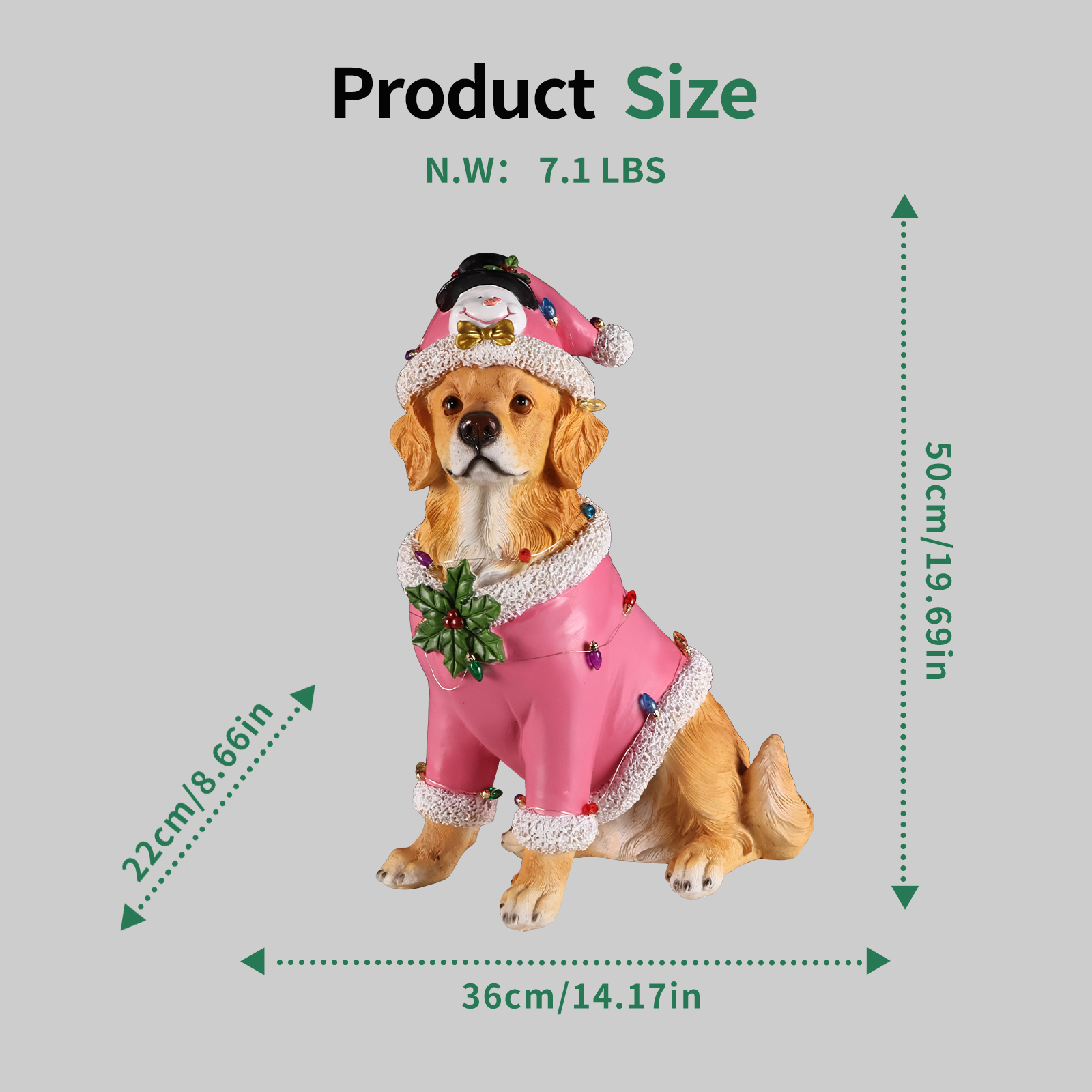 Christmas Golden Retriever Statue, Holiday Dog Figurine in Pink Santa Outfit image 17