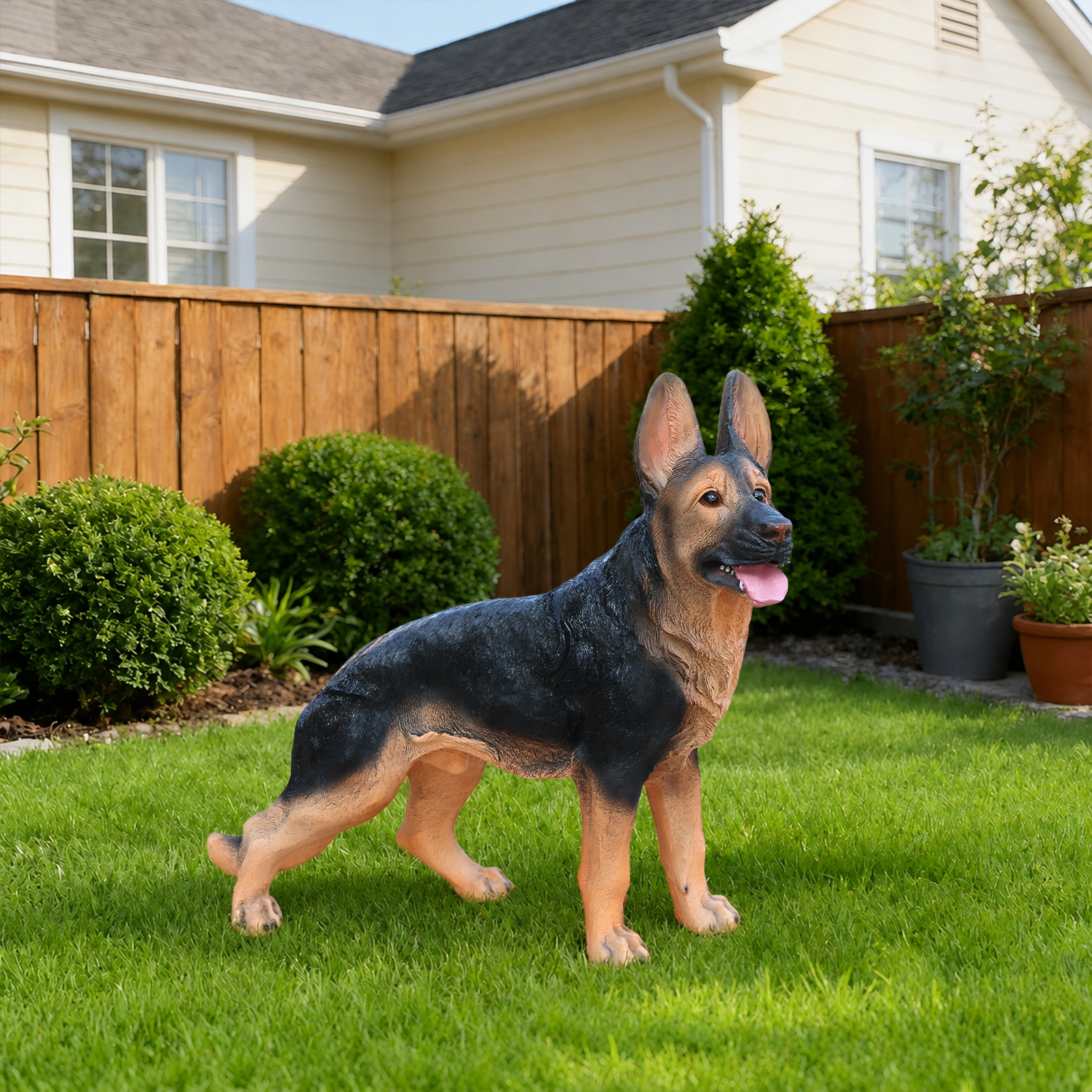 Outdoor German shepherd Dog Statue Greeter Garden Decor – Cute Puppy Sculpture for Yard Porch New Year Gift