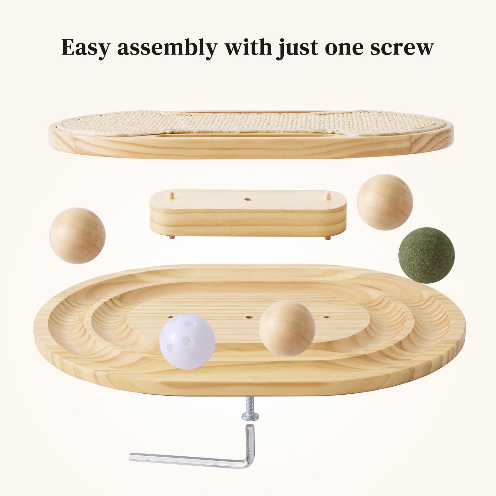 Cat Scratcher With Ball Track Toy, Sisal Scratch Pad For Indoor Use  Wooden Interactive Cat Puzzle Toys For Adult Cats, Kitten Mental Stimulation Self Play Home Enrichment, Spinning Balls image 6