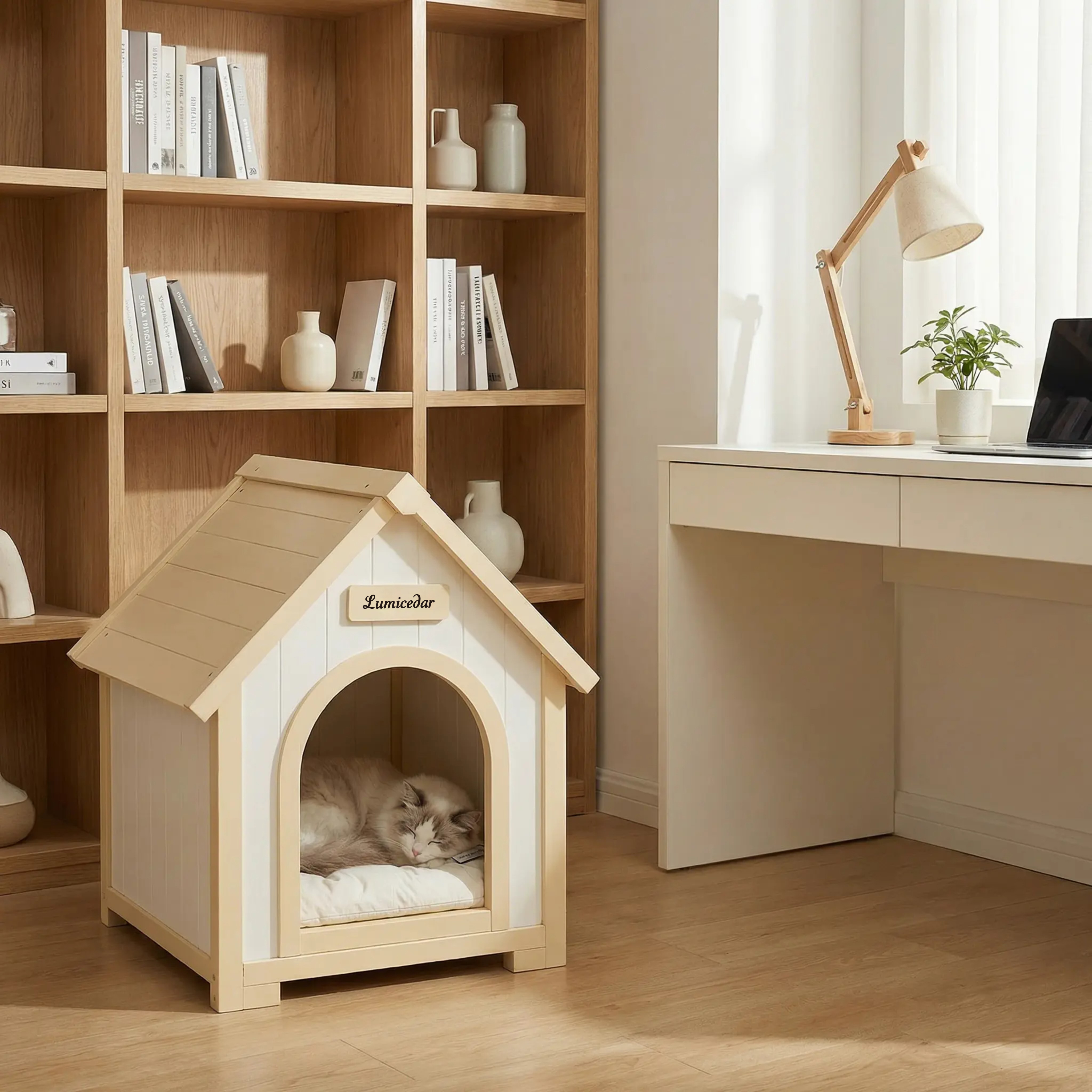 Modern Indoor Wooden Dog House with EVA Cushion – Solid Cedar Pet House for Small Dogs & Cats image 13