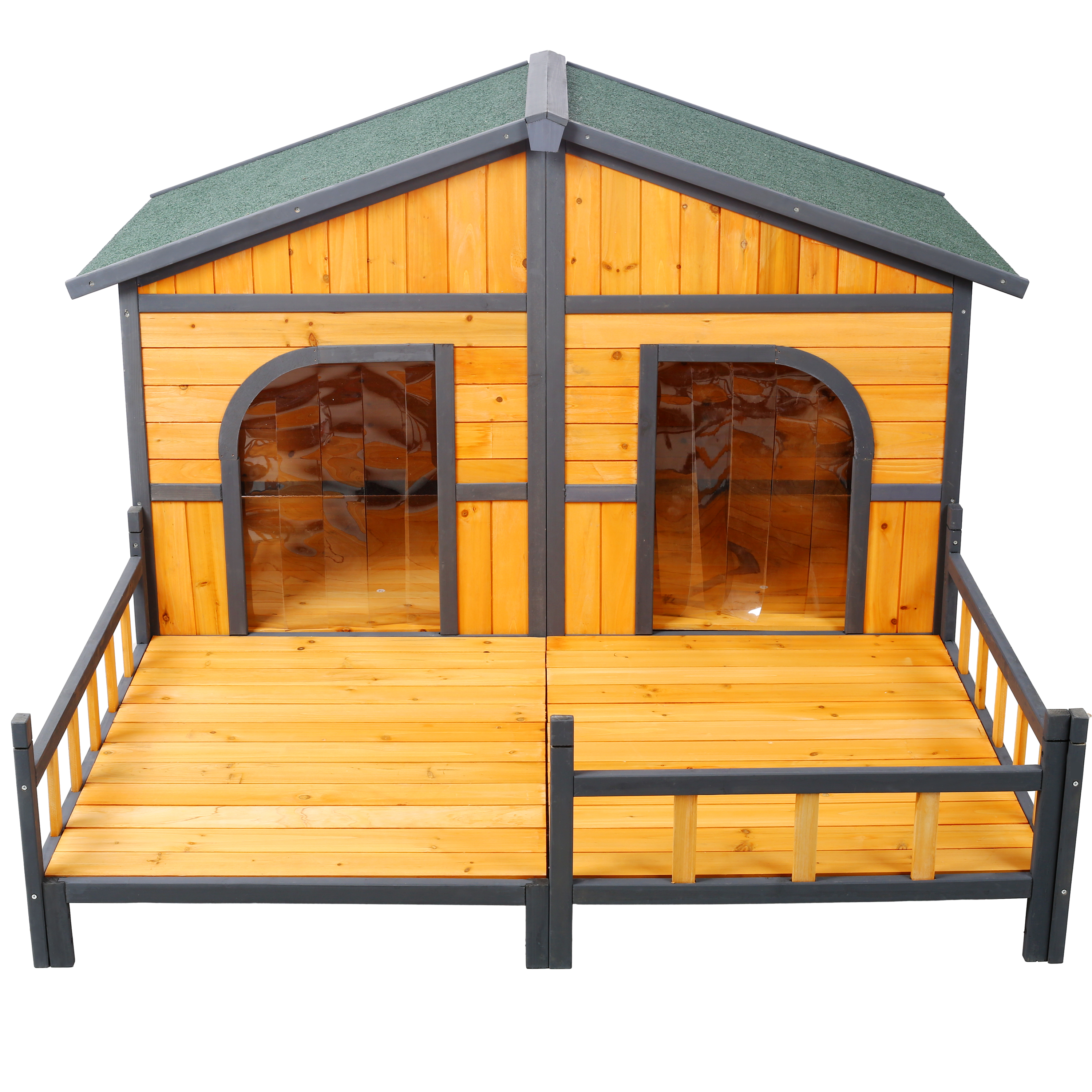 Wooden Large Dog House Outdoor Double XL Dog Kennel with Elevated Floor and Porch, Weatherproof Puppy Shelter for Small and Medium Breed Dogs, Natural image 9