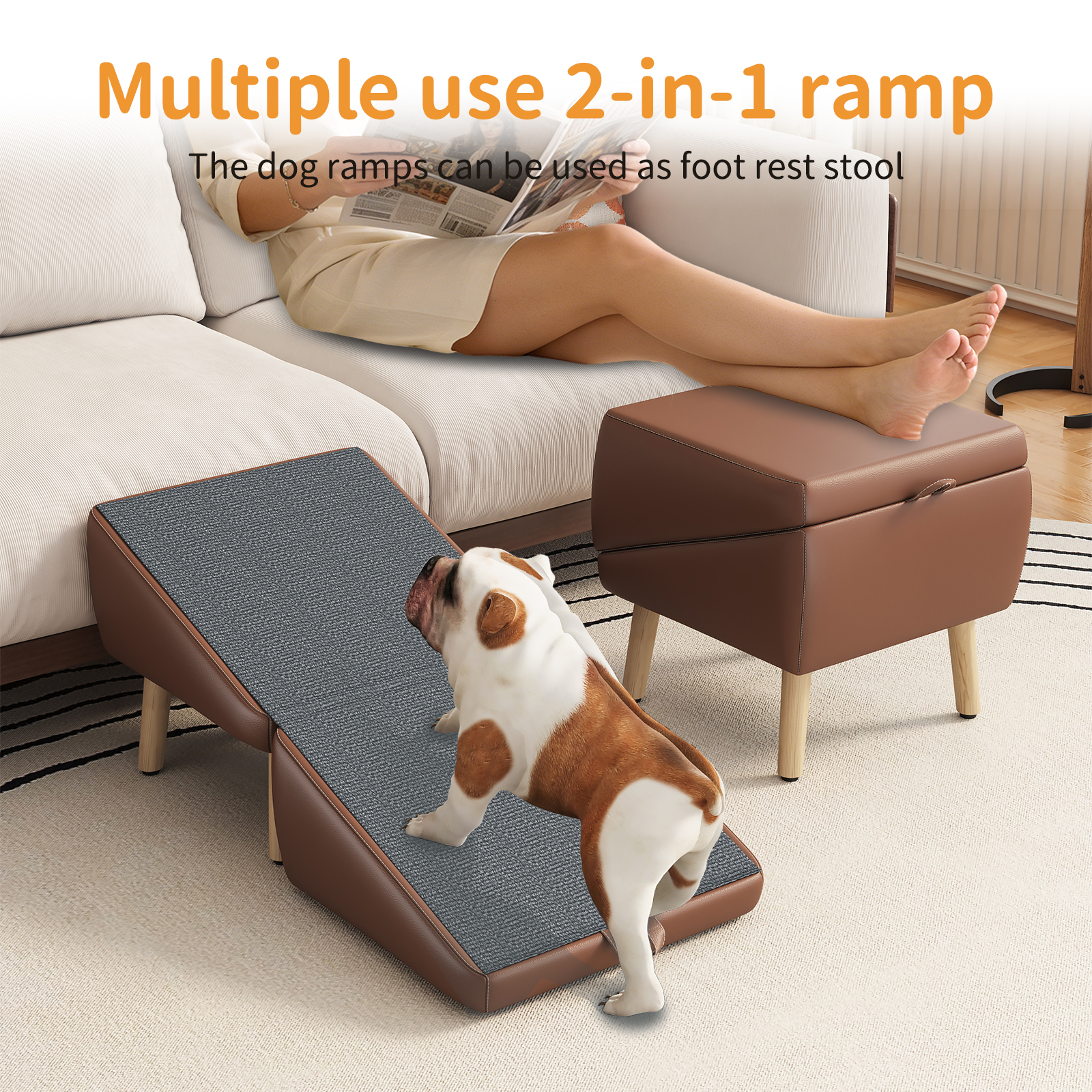 (UPGRADED) Dog Stairs for Small Dogs and Cats, Dog Ramp for Couch and Bed, Foldable 2-in-1 Wooden Pet Steps for Puppy, Split Ottoman Design (BROWN) image 7