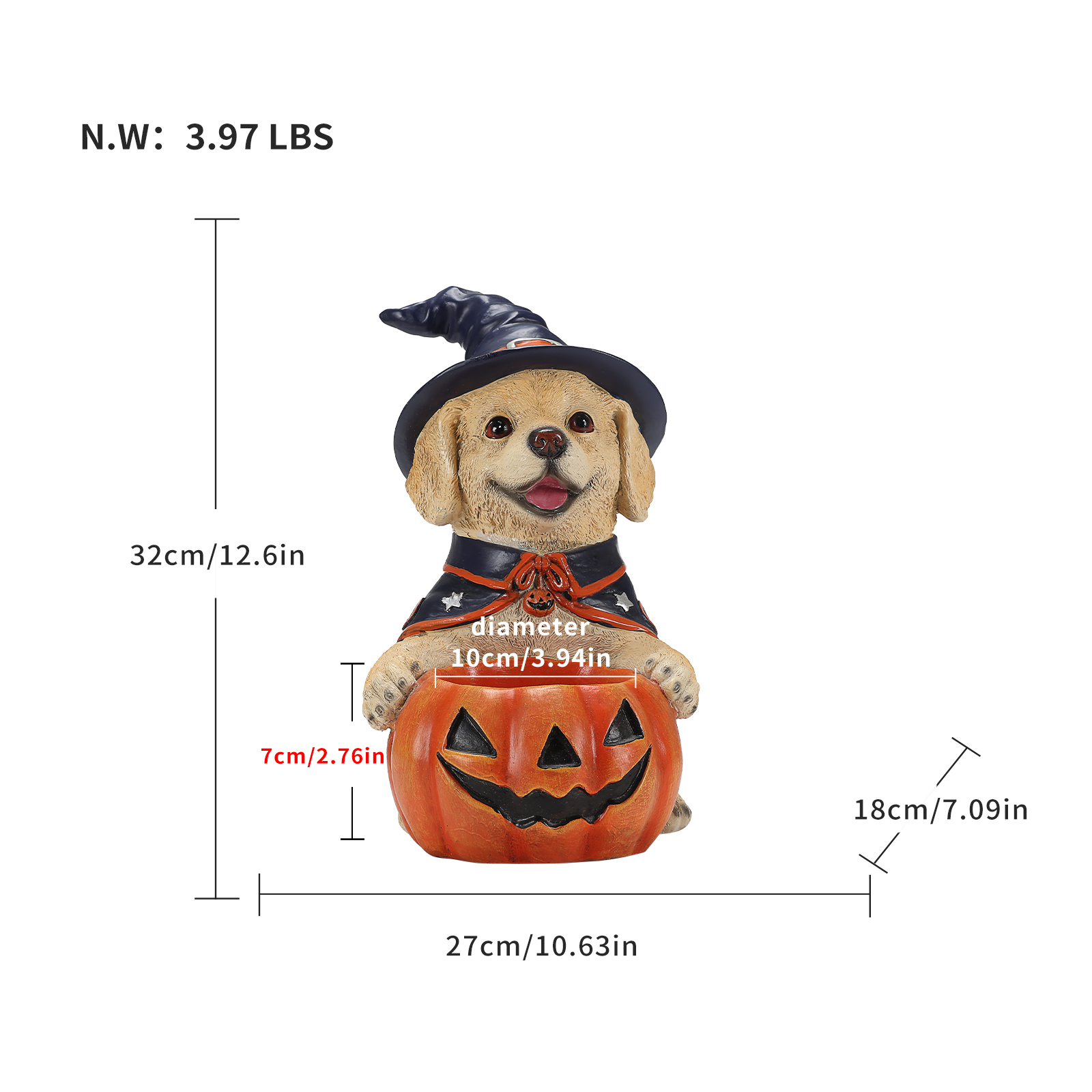 Halloween Labrador Retriever Witch Puppy Figurine, Cute Dog Holding Pumpkin Candy Bowl Decoration image 16