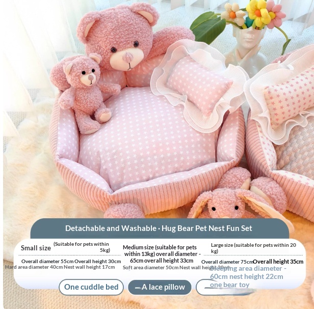 Full Disassembly And Cleaning Thick Circular Cartoon Teddy Pet Cat Bed image 3