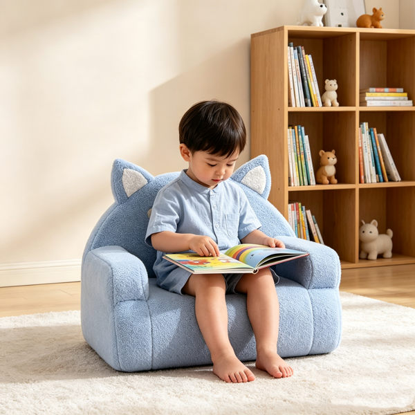 Teddy Velvet Blue Dog Kids Reading Sofa