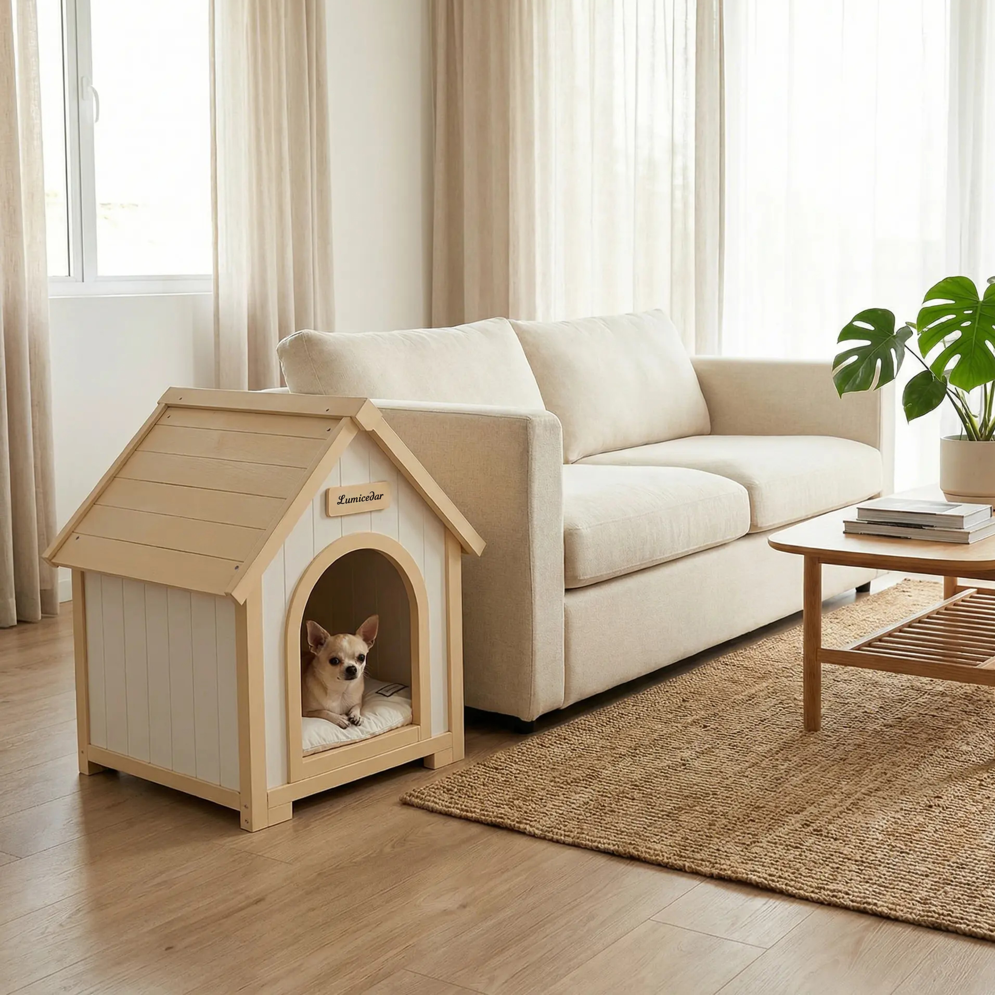 Modern Indoor Wooden Dog House with EVA Cushion – Solid Cedar Pet House for Small Dogs & Cats image 4