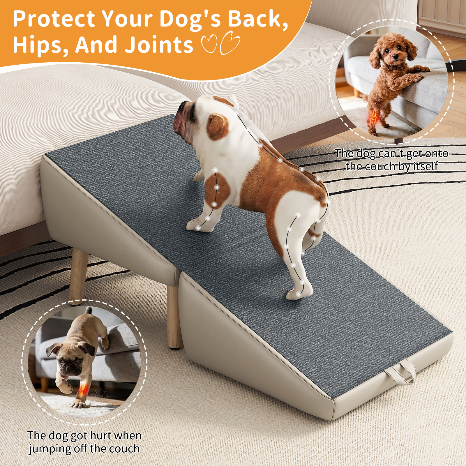 (UPGRADED) Dog Stairs for Small Dogs and Cats, Dog Ramp for Couch and Bed, Foldable 2-in-1 Wooden Pet Steps for Puppy, Split Ottoman Design (Light Grey) image 16