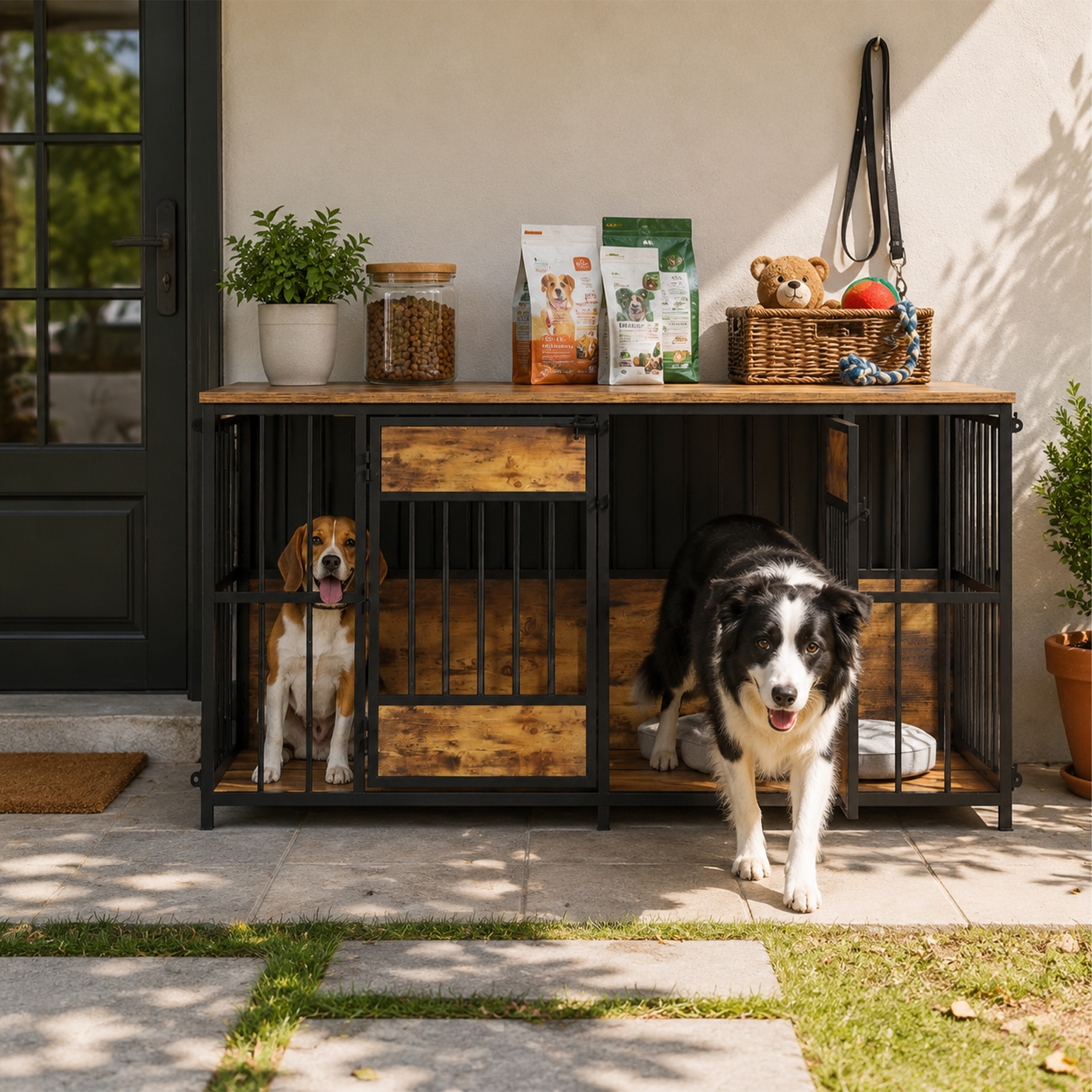 Wooden Dog Crate Furniture, Large Dog Kennel with Storage Top, Indoor Pet Cage image 11