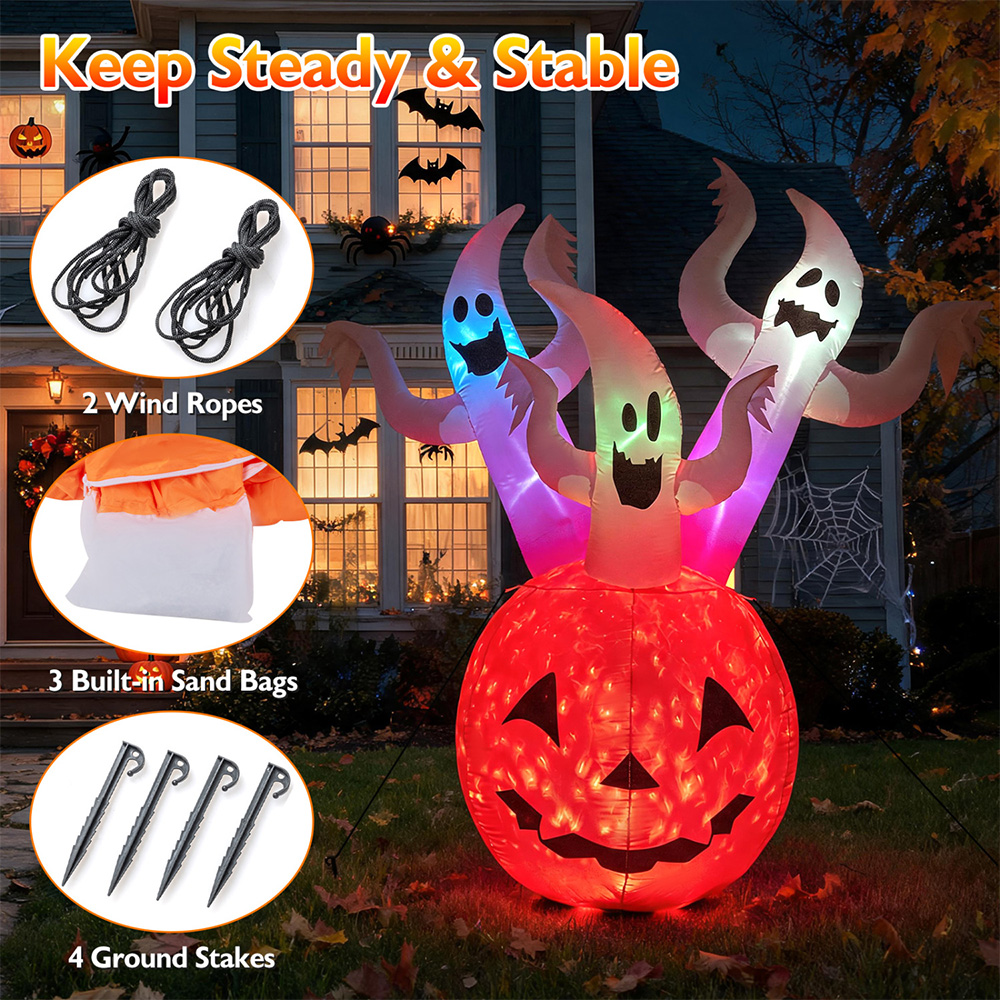6 FT Inflatable Ghost Pumpkin with Lights image 10
