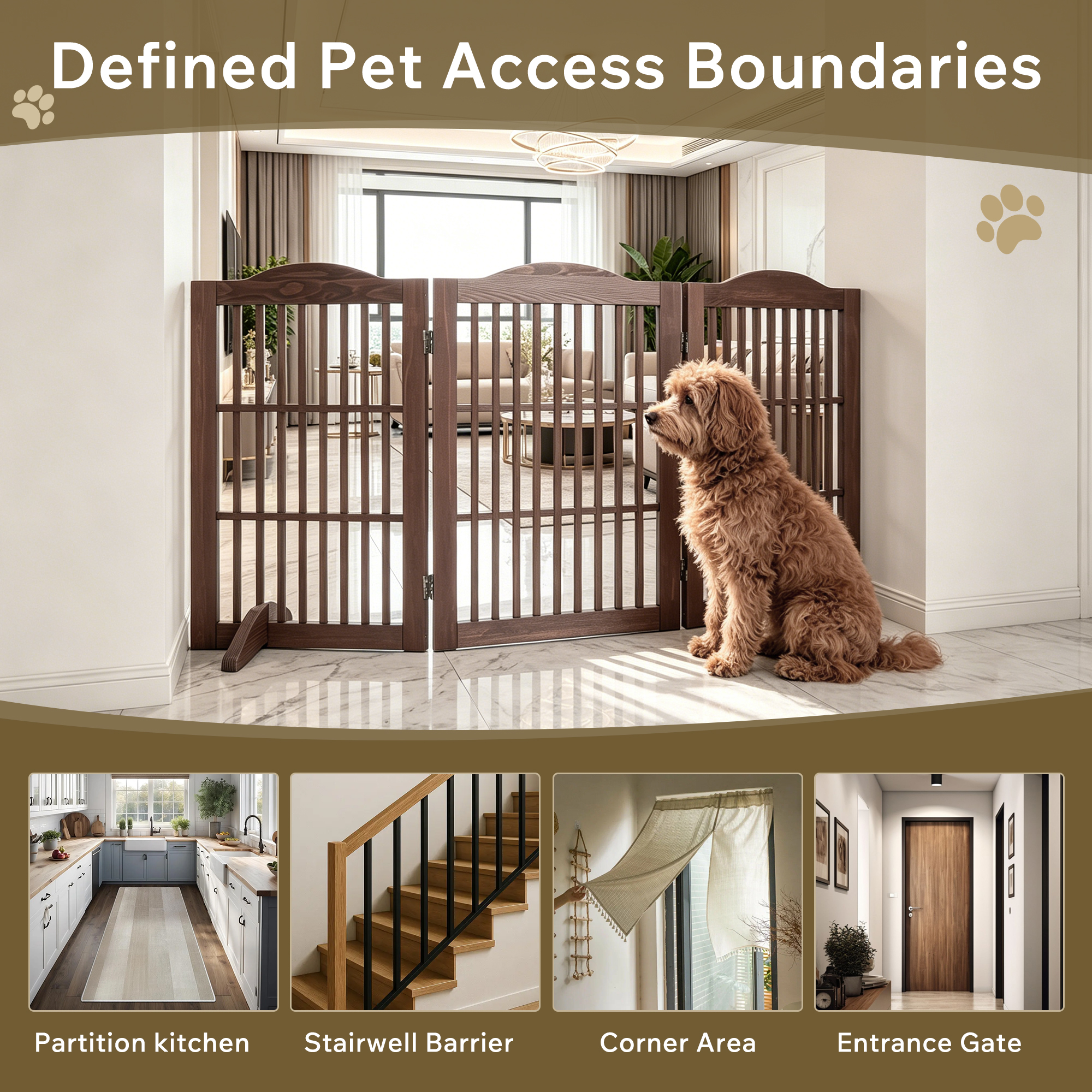 Wooden Freestanding Foldable Pet Gate for Dogs, 30 inch 3 Panels Step Over Fence, Dog Gate for The House, Doorway, image 2