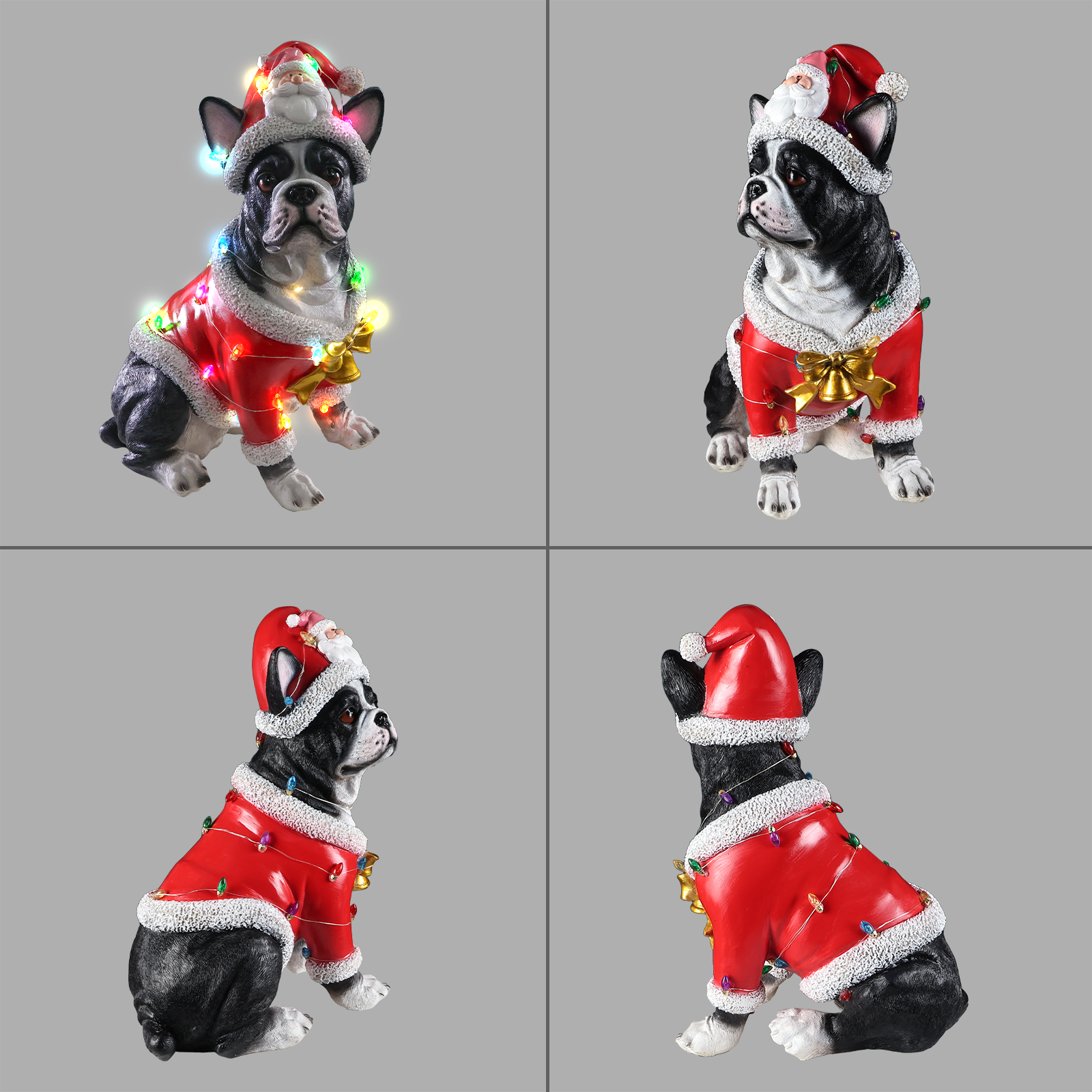 Christmas French Bulldog Statue, Holiday Dog Figurine in Santa Outfit image 7