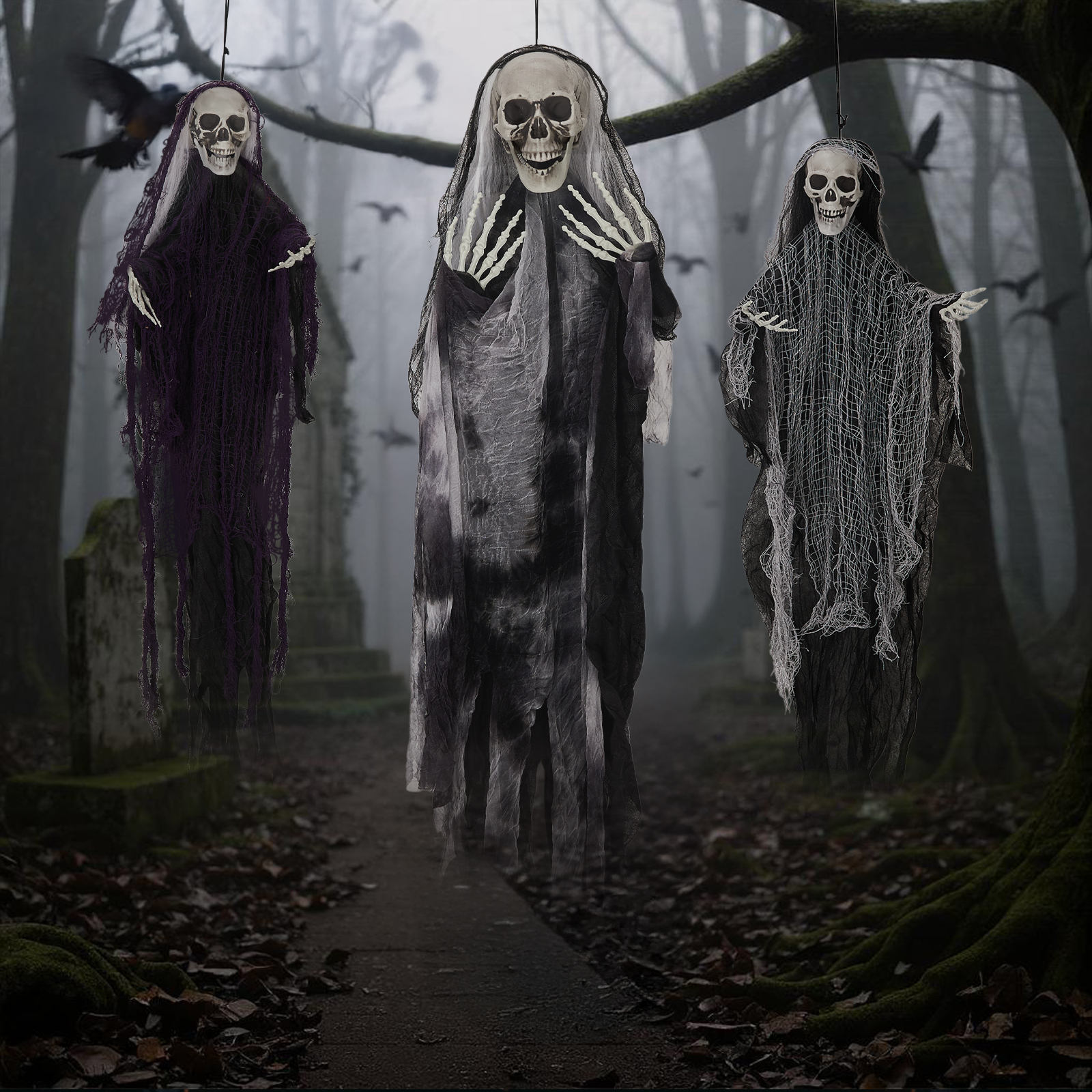 Hanging Halloween Skeleton Ghost 3-Pack