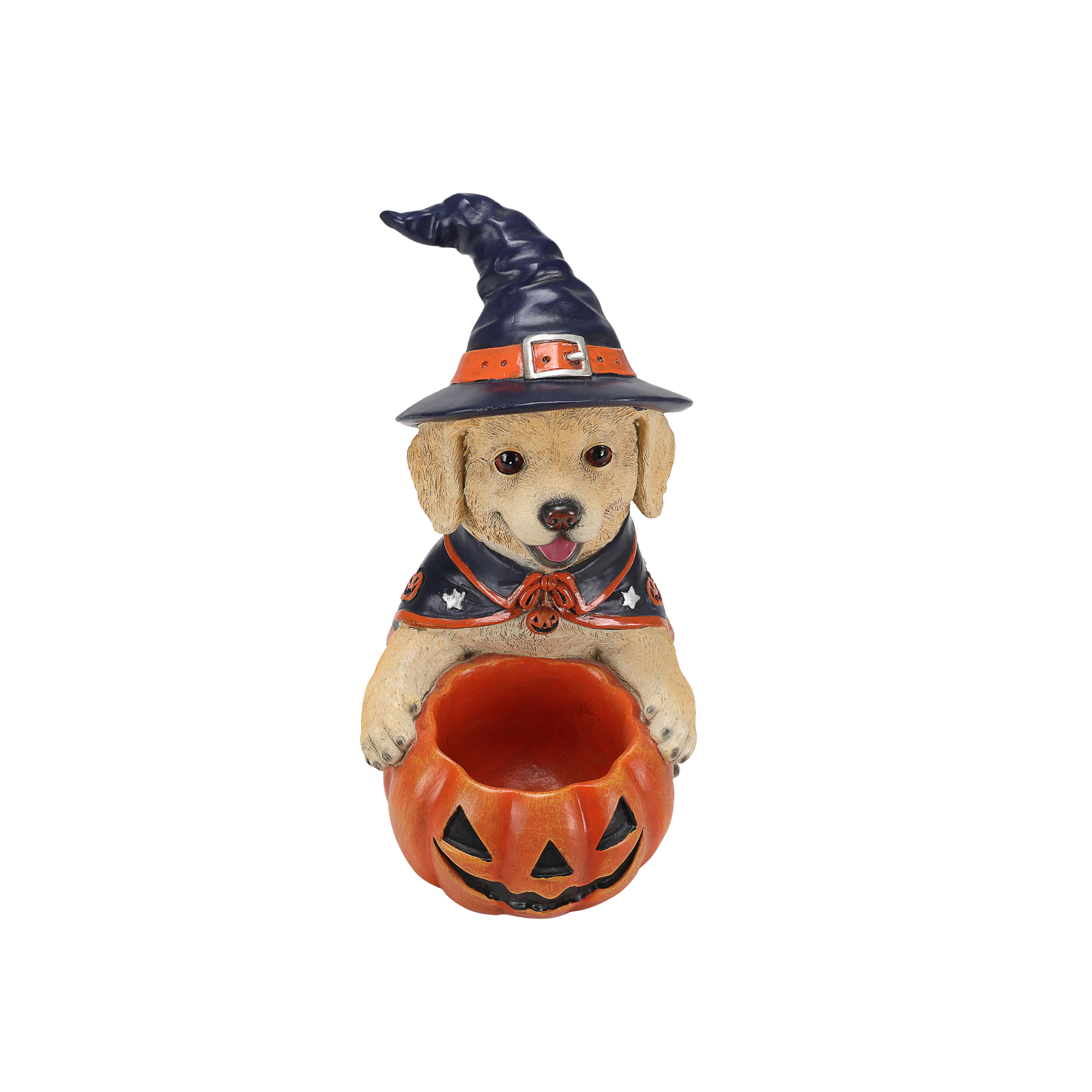 Halloween Labrador Retriever Witch Puppy Figurine, Cute Dog Holding Pumpkin Candy Bowl Decoration image 12