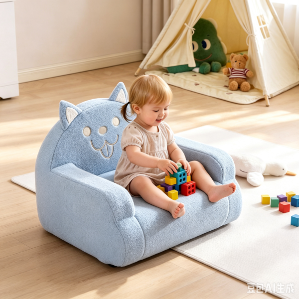 Teddy Velvet Blue Dog Kids Reading Sofa image 2
