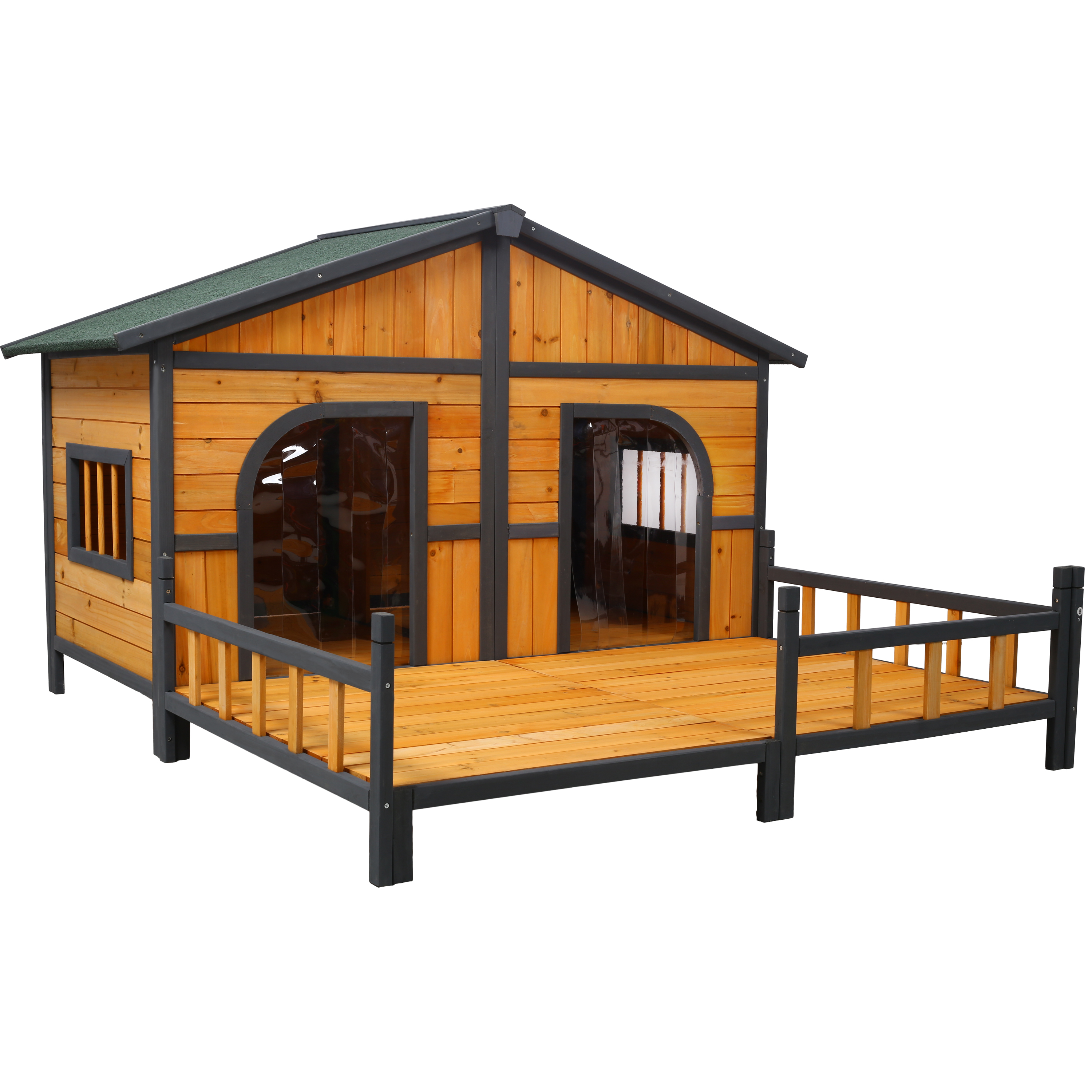 Wooden Large Dog House Outdoor Double XL Dog Kennel with Elevated Floor and Porch, Weatherproof Puppy Shelter for Small and Medium Breed Dogs, Natural image 10