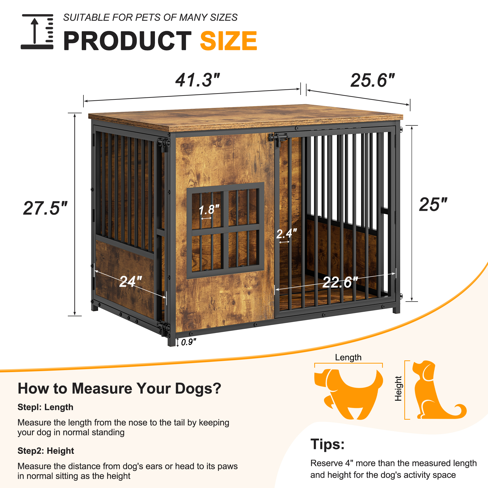 Wooden Dog Crate Furniture, Large Dog Kennel with Storage Top, Indoor Pet Cage image 3