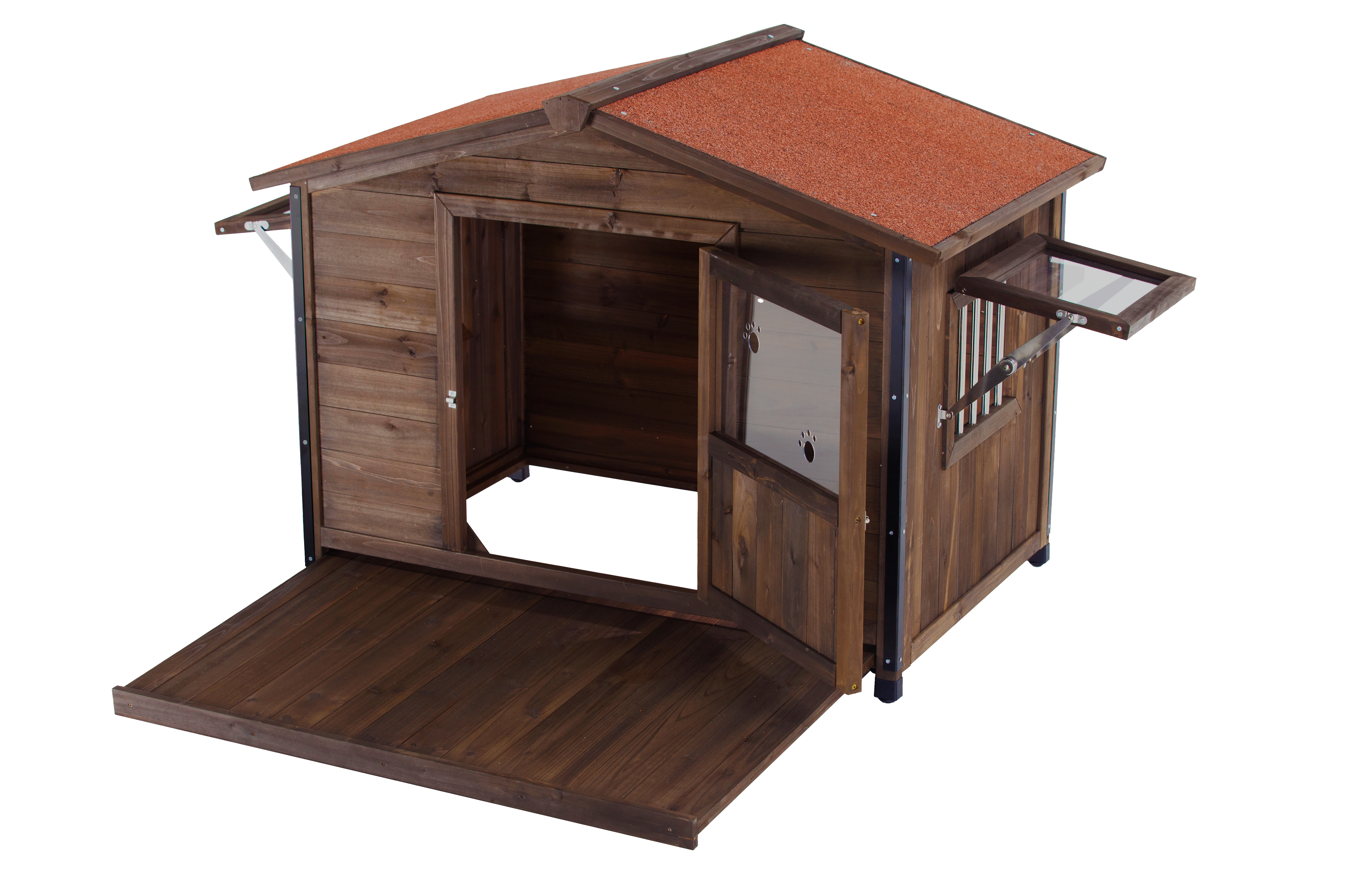Unique All-Around Iron Frame,Outdoor Large Wooden Cabin House Style Wooden Dog Kennel image 4