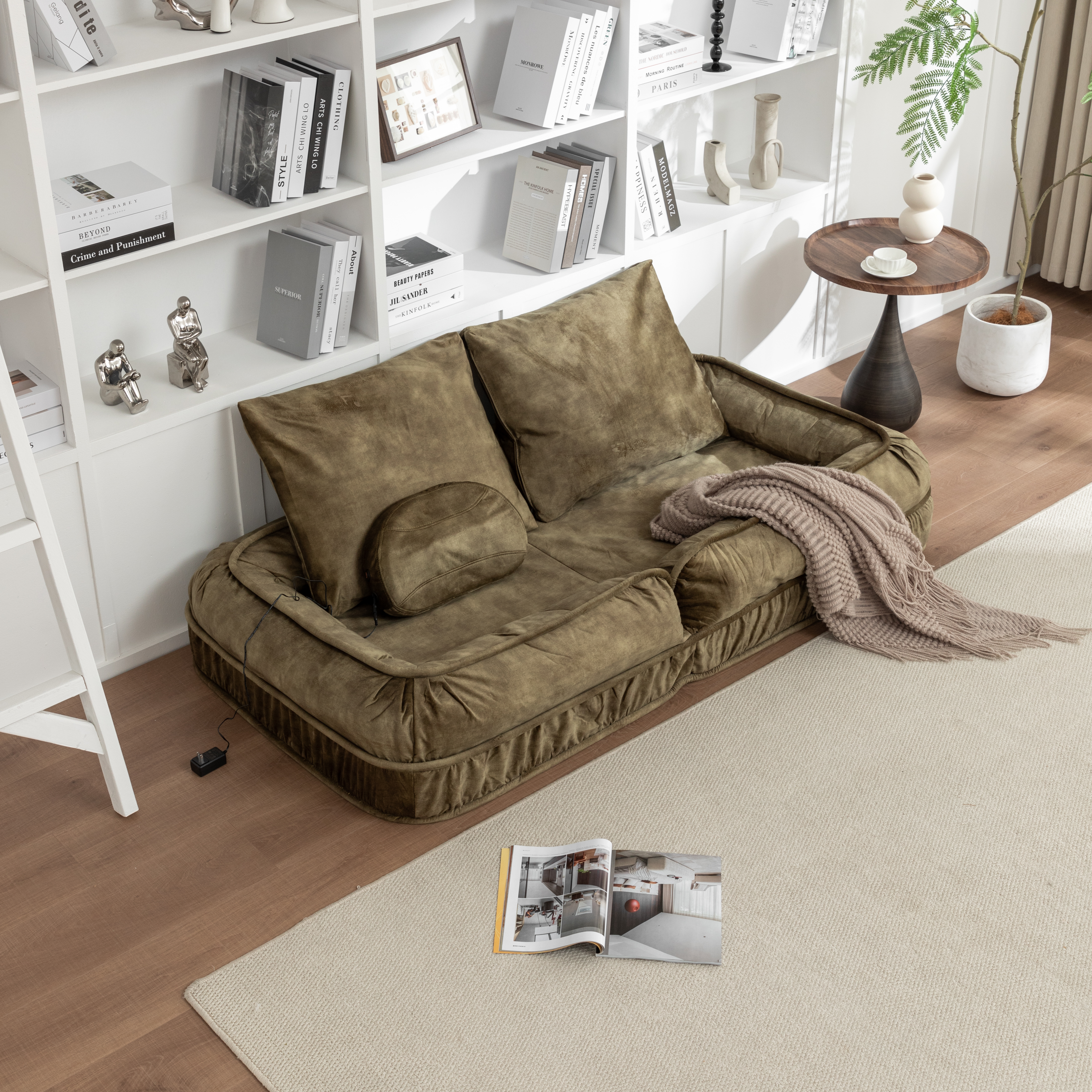 Upholstered Human Dog Bed for Adult & Pets,with 5 Adjustable Position &Massage Pillow, Bean Bag floor sofa with 2 Soft Pillows image 3
